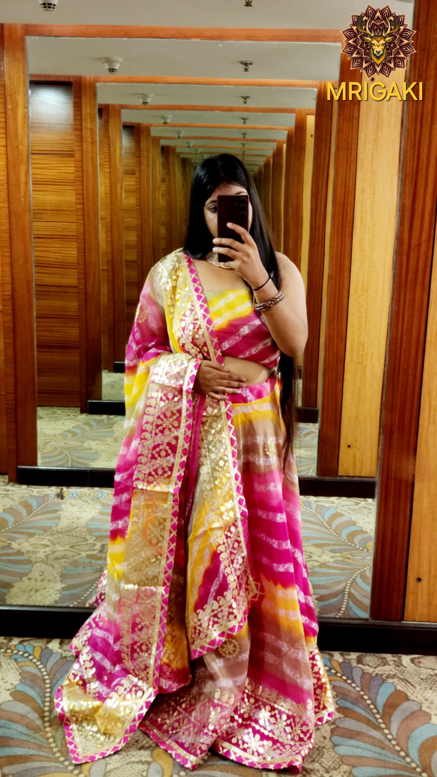 Rajasthani Laheriya pattern Multi-color Kota Doria Lahenga with Dupatta