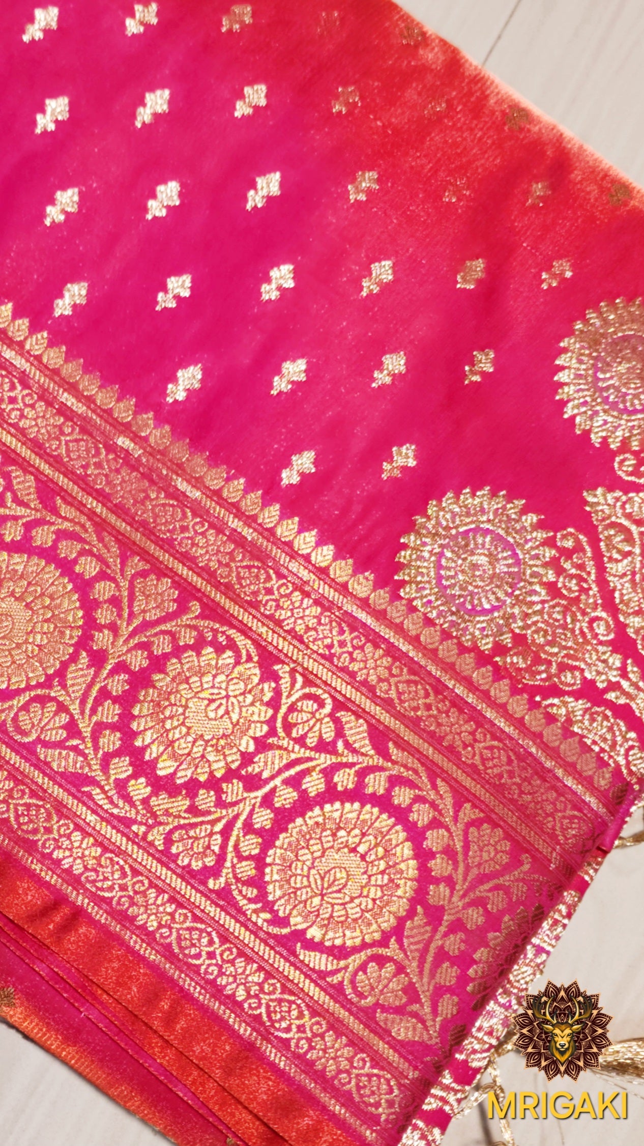 Wine color Satin Silk Banarasi Saree with Thousand butti & Zari border & Pallu