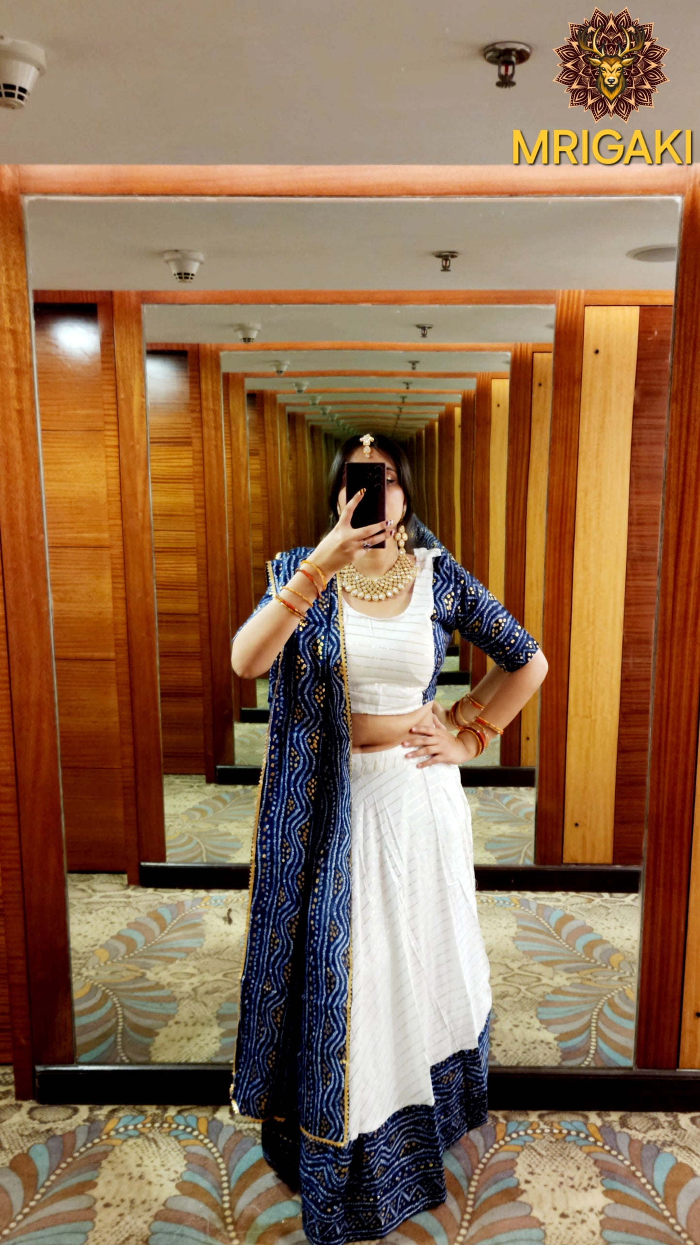 Rajasthani Embroidery Handwork Festive special Chaniya Choli with Dupatta in Royal Blue & White contrast colors