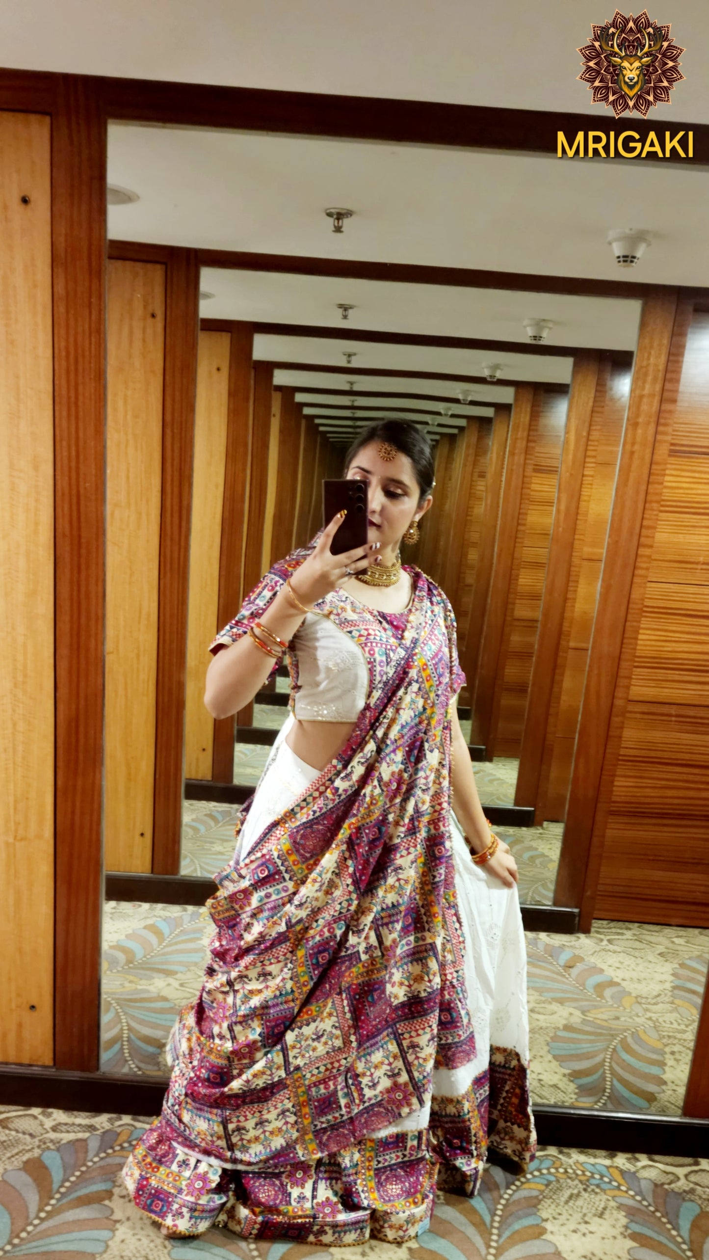 Rajasthani Pure Rayon Cotton printed Lehenga Choli with Multi-color patchwork on borders & Dupatta