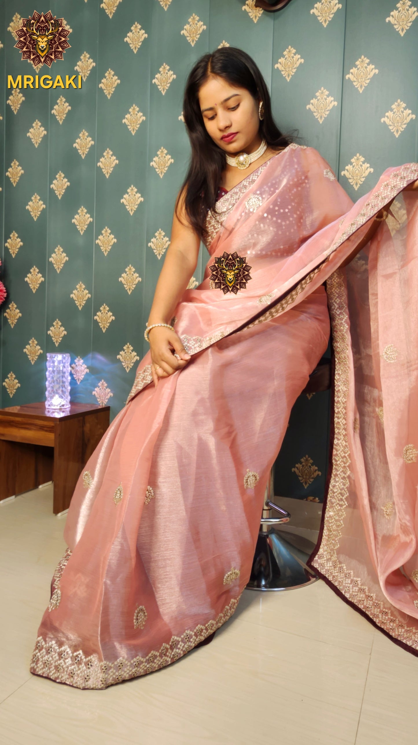 Jimmy Choo Fabric Saree with zari borders & zari butti inside