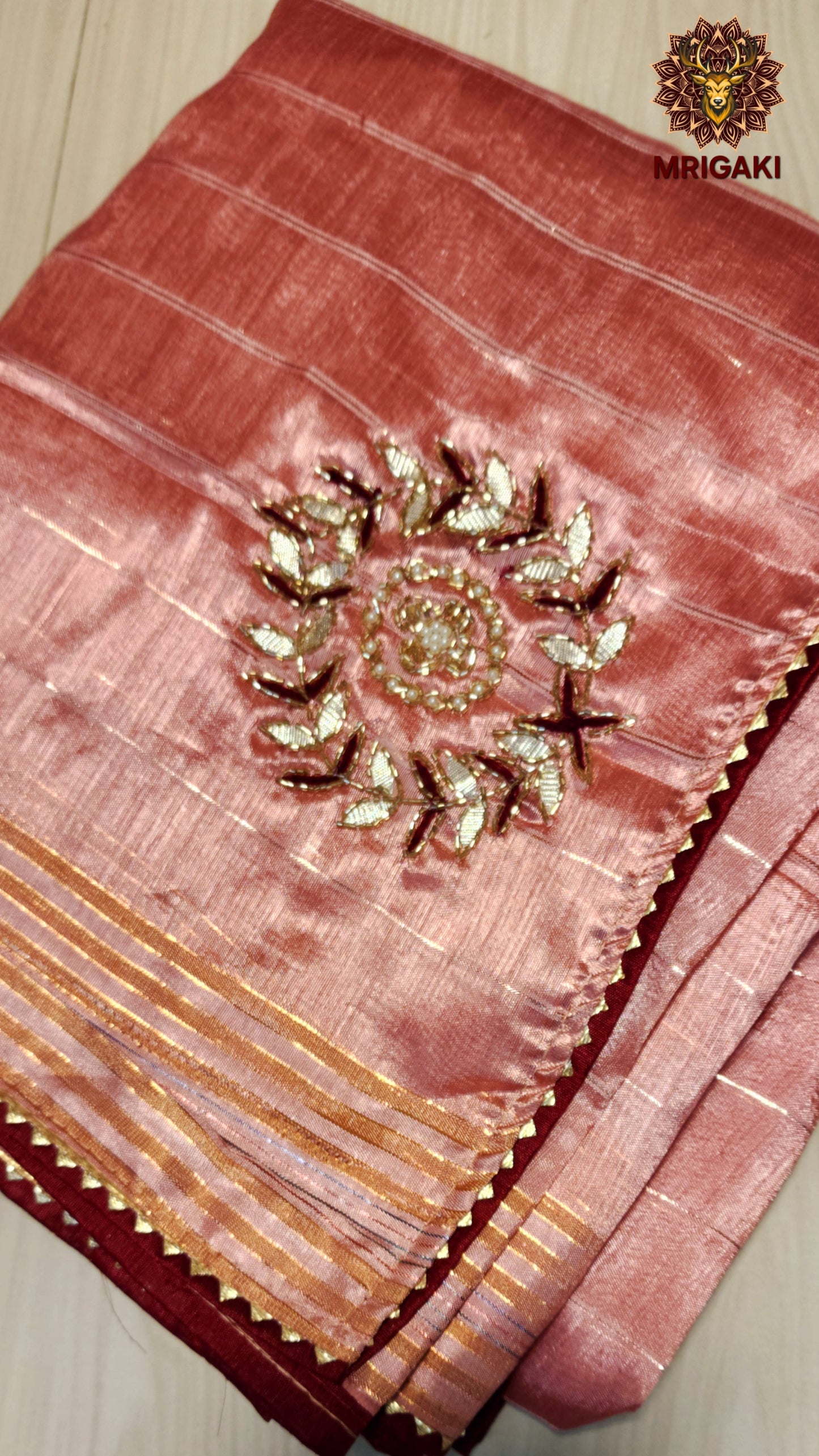 Chanderi Silk Cotton Saree with Zari work on Borders & Nalki work flower designs inside & on Pallu