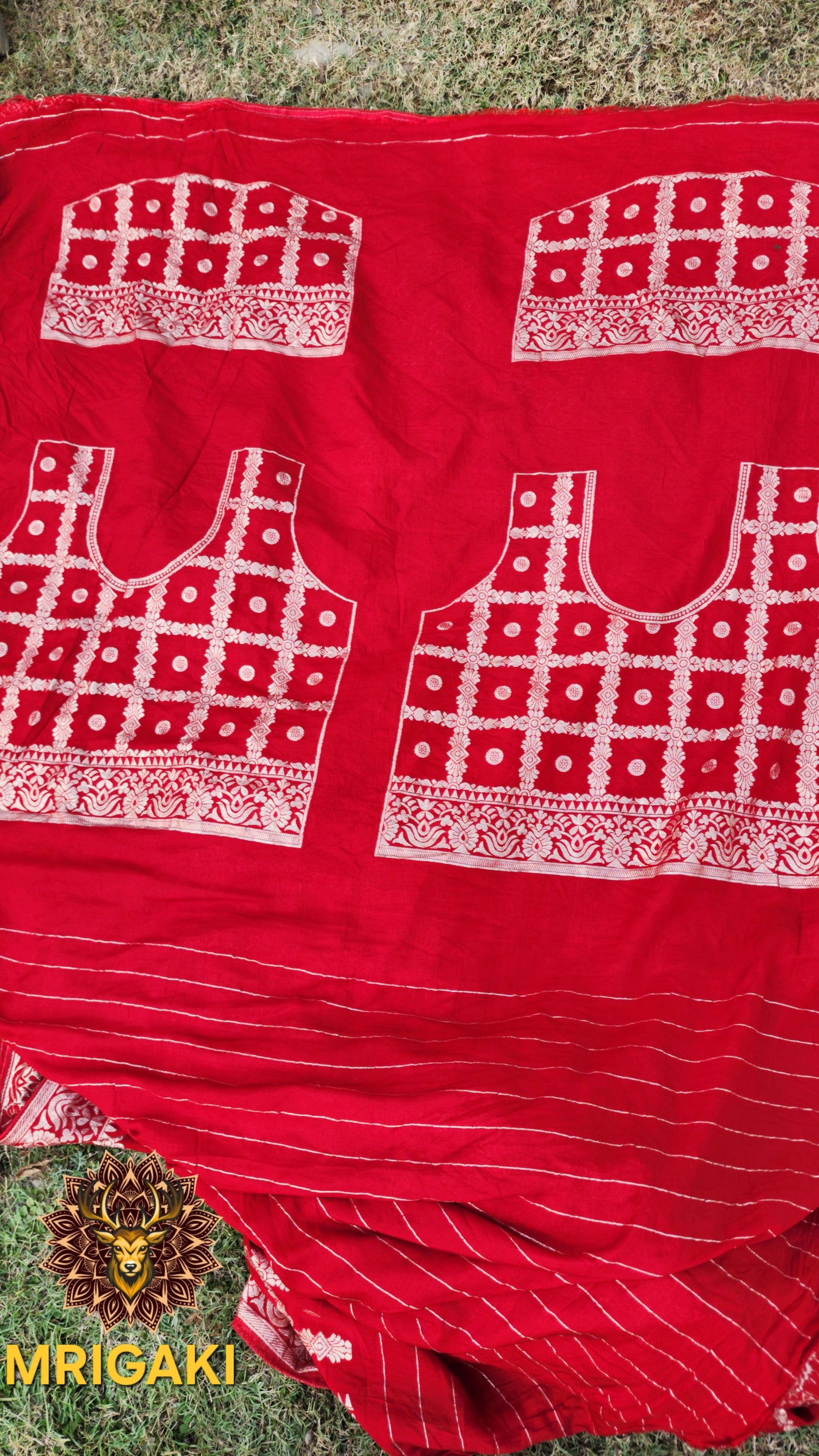 Silk Georgette Red Saree with Bridal Cheques pattern all over & heavy designer Blouse
