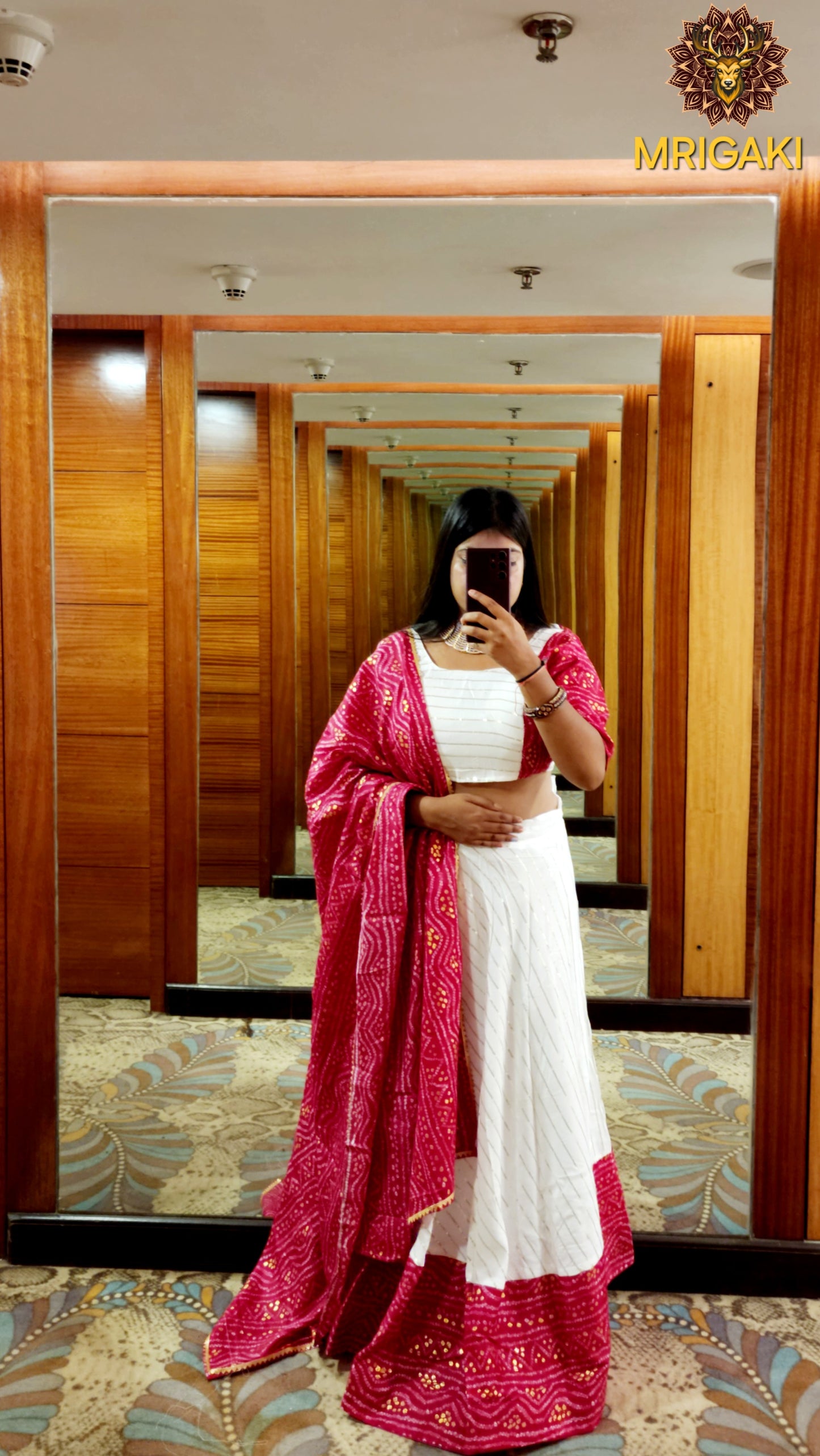 Rajasthani Embroidery Handwork Festive special Chaniya Choli with Dupatta in Rani pink & White contrast colors