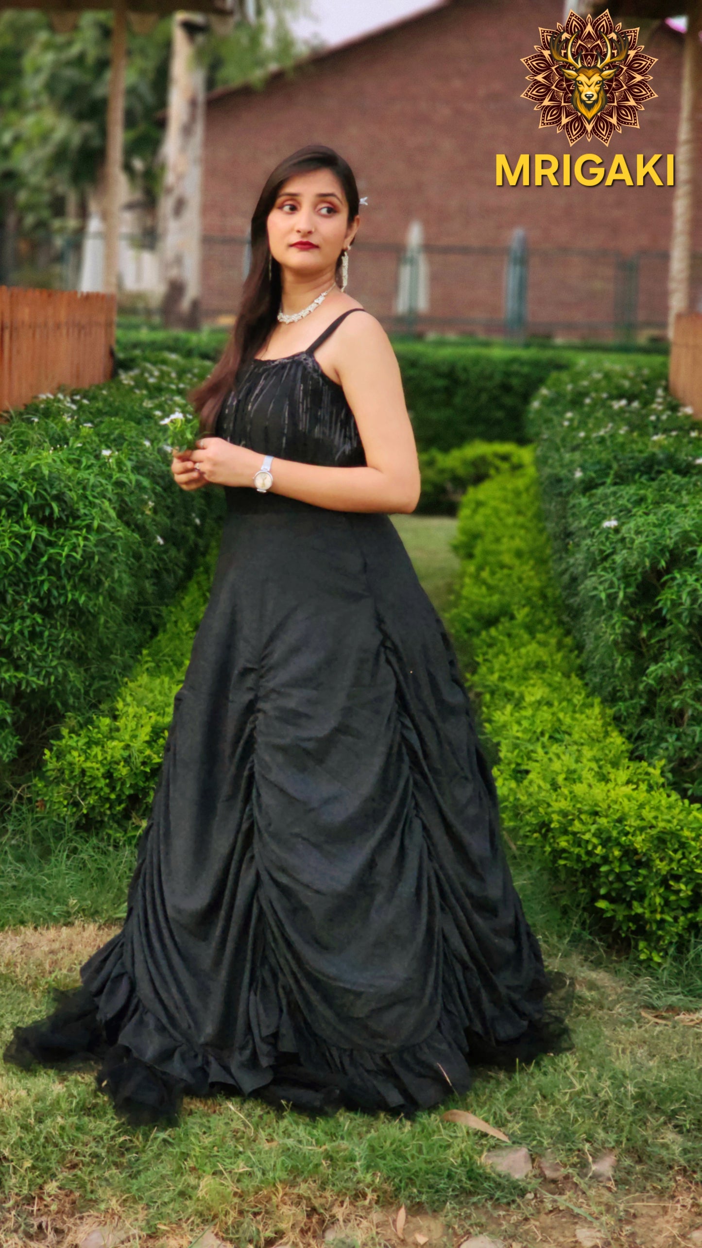 Gorgeous Shimmery Black Color Barbie Gown with 6 Flary layers