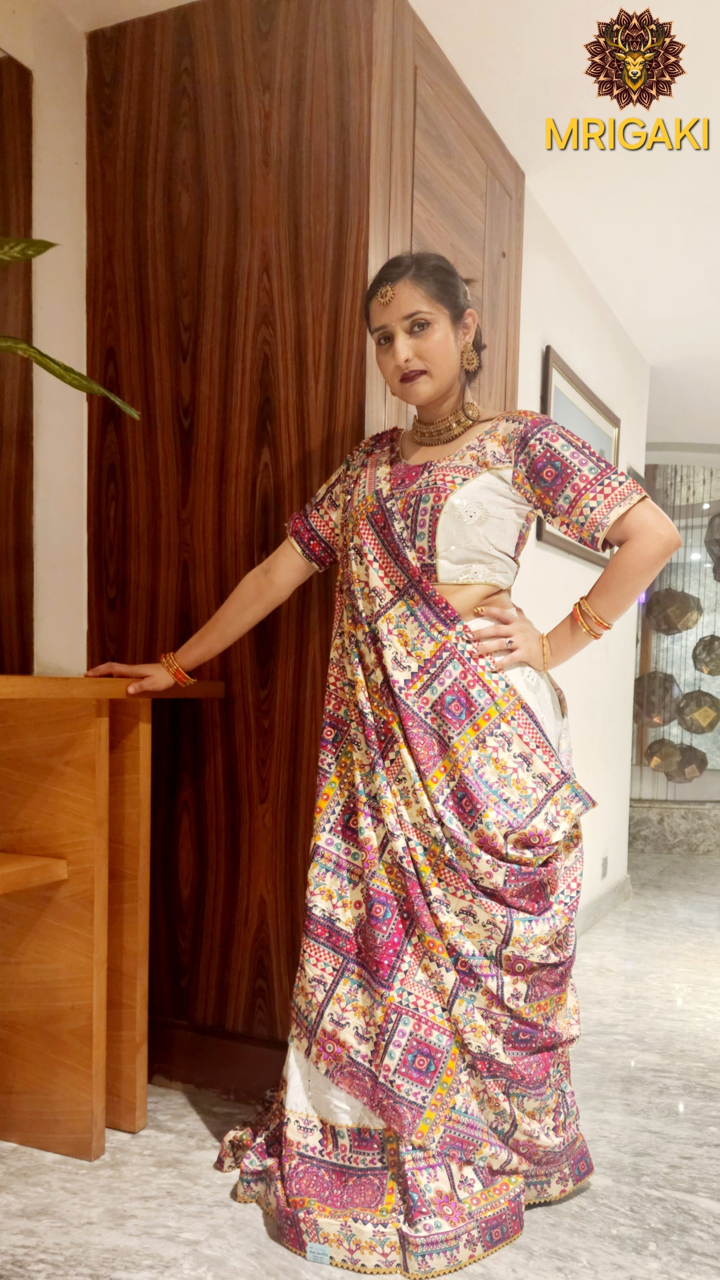 Rajasthani Pure Rayon Cotton printed Lehenga Choli with Multi-color patchwork on borders & Dupatta