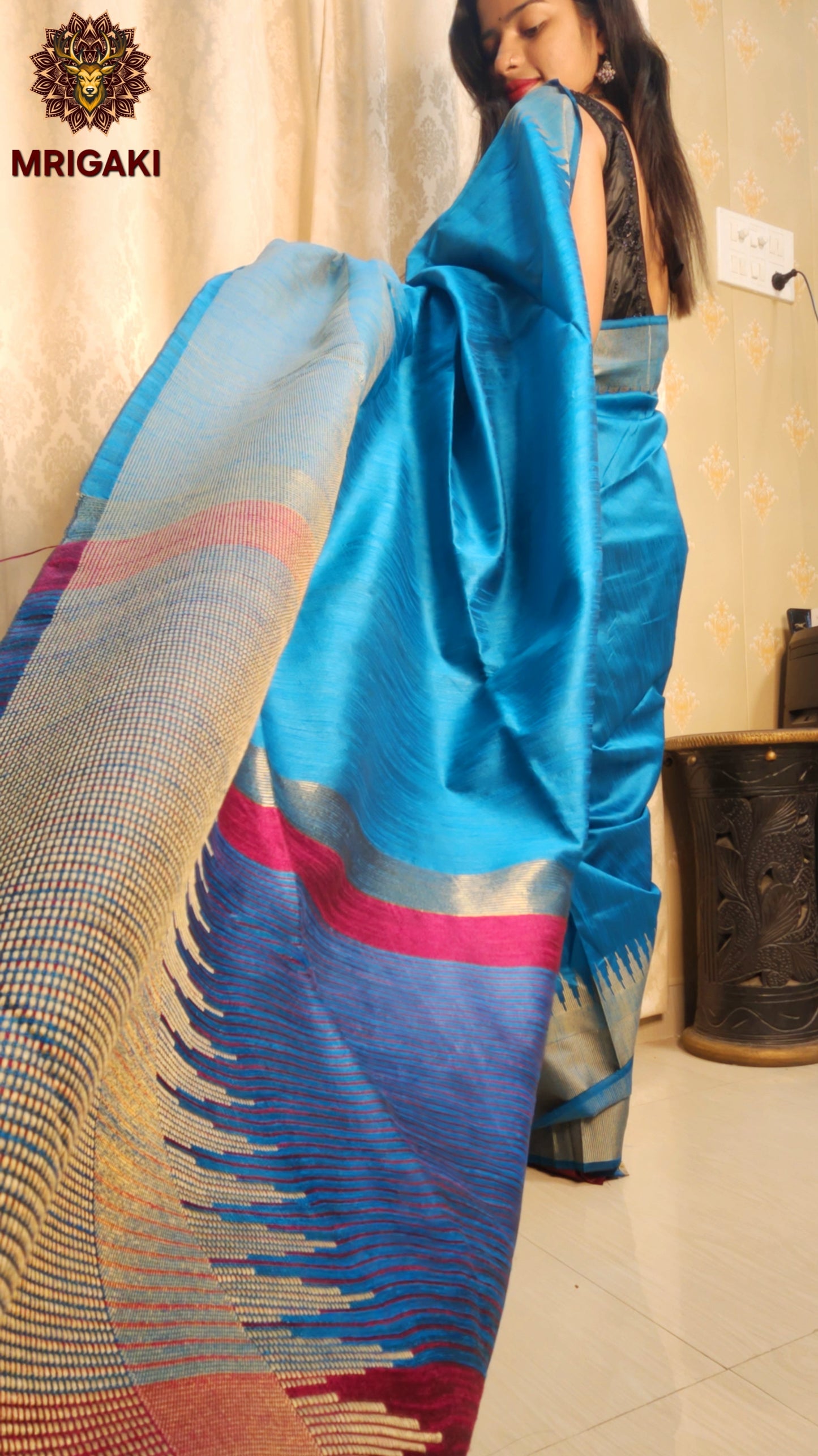 Pure Silk Cotton Ahilya Saree with Wavy Temple Saree Zari Border