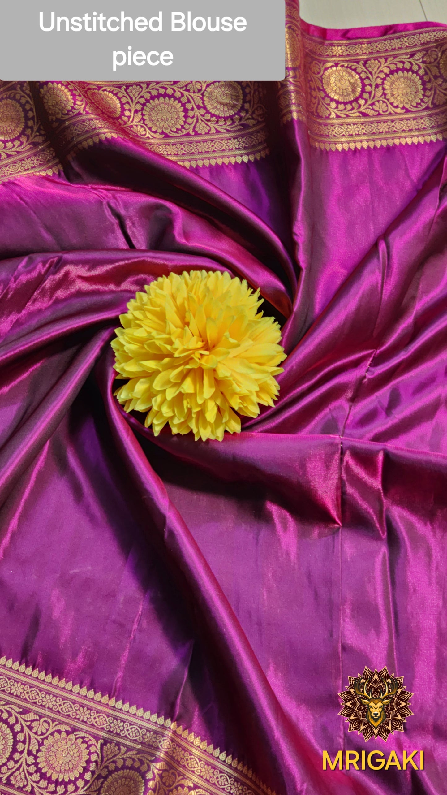 Dark Purple color Satin Silk Banarasi Saree with Thousand butti & Zari border & Pallu