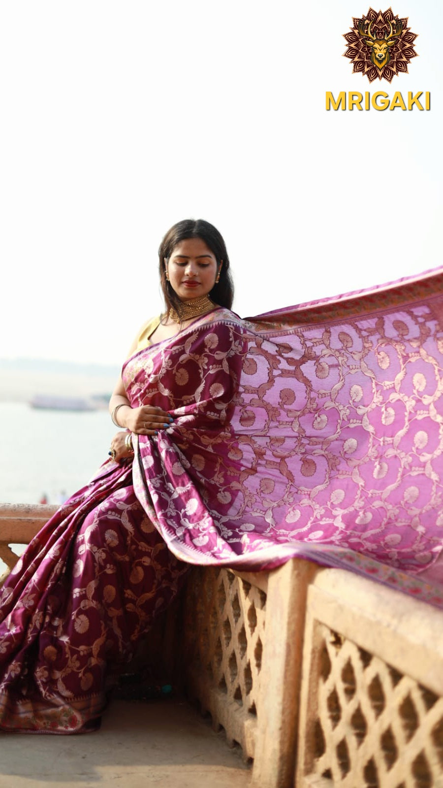 Banarasi Silk Paithni Border Purple Color Saree with Jaal Handweaving all over