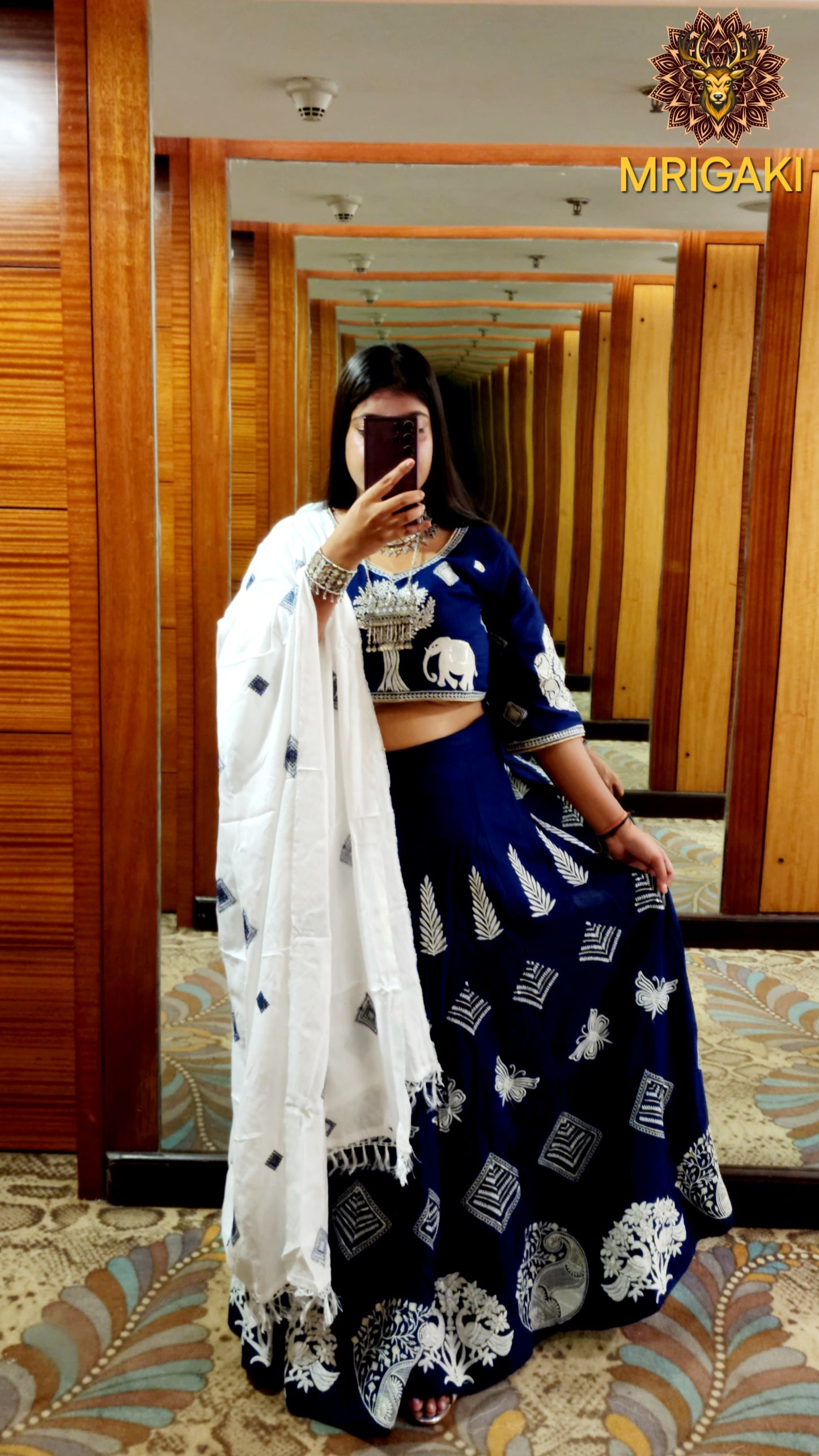 Women's Designer Trending Rajasthani Lahenga Choli with Peacock thread work in Royal Blue White contrast colors