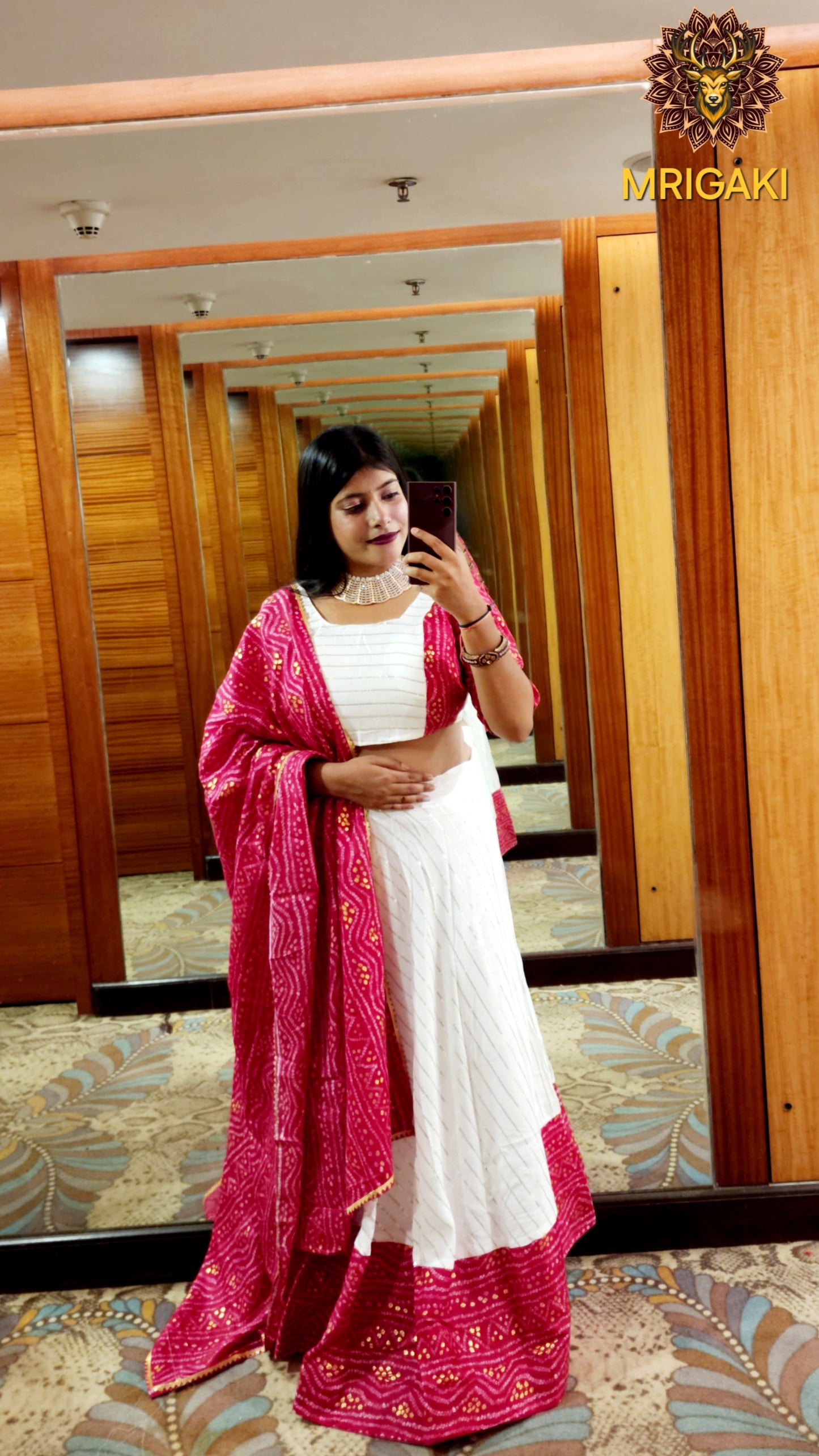 Rajasthani Embroidery Handwork Festive special Chaniya Choli with Dupatta in Rani pink & White contrast colors