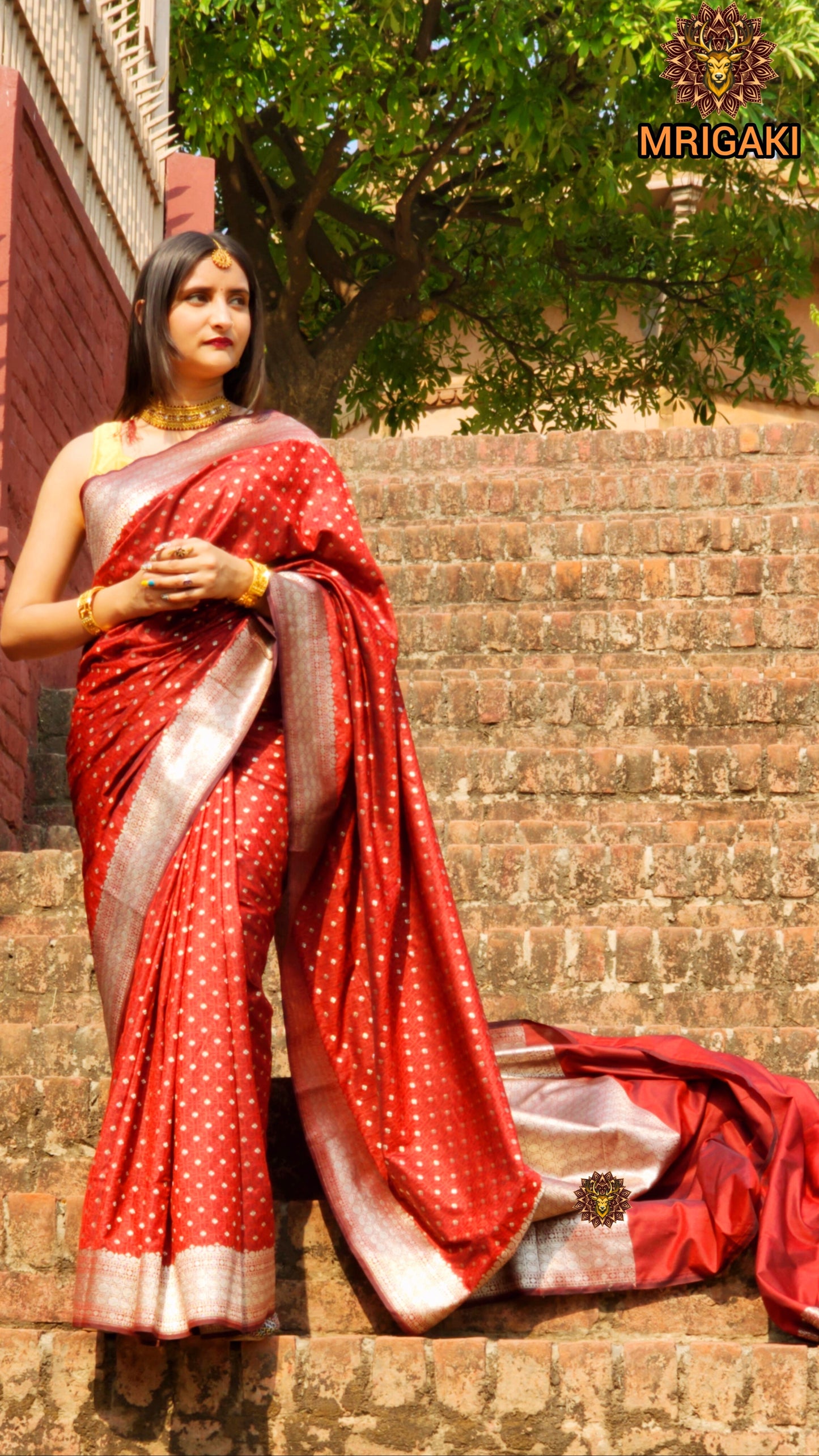 Banarasi Worm Silk Saree with Golden Zari weaving