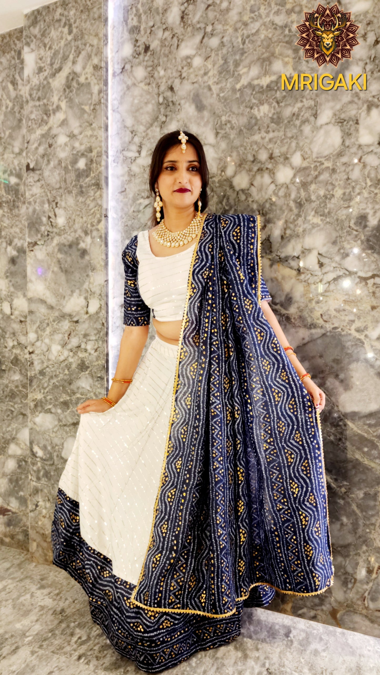 Rajasthani Embroidery Handwork Festive special Chaniya Choli with Dupatta in Royal Blue & White contrast colors