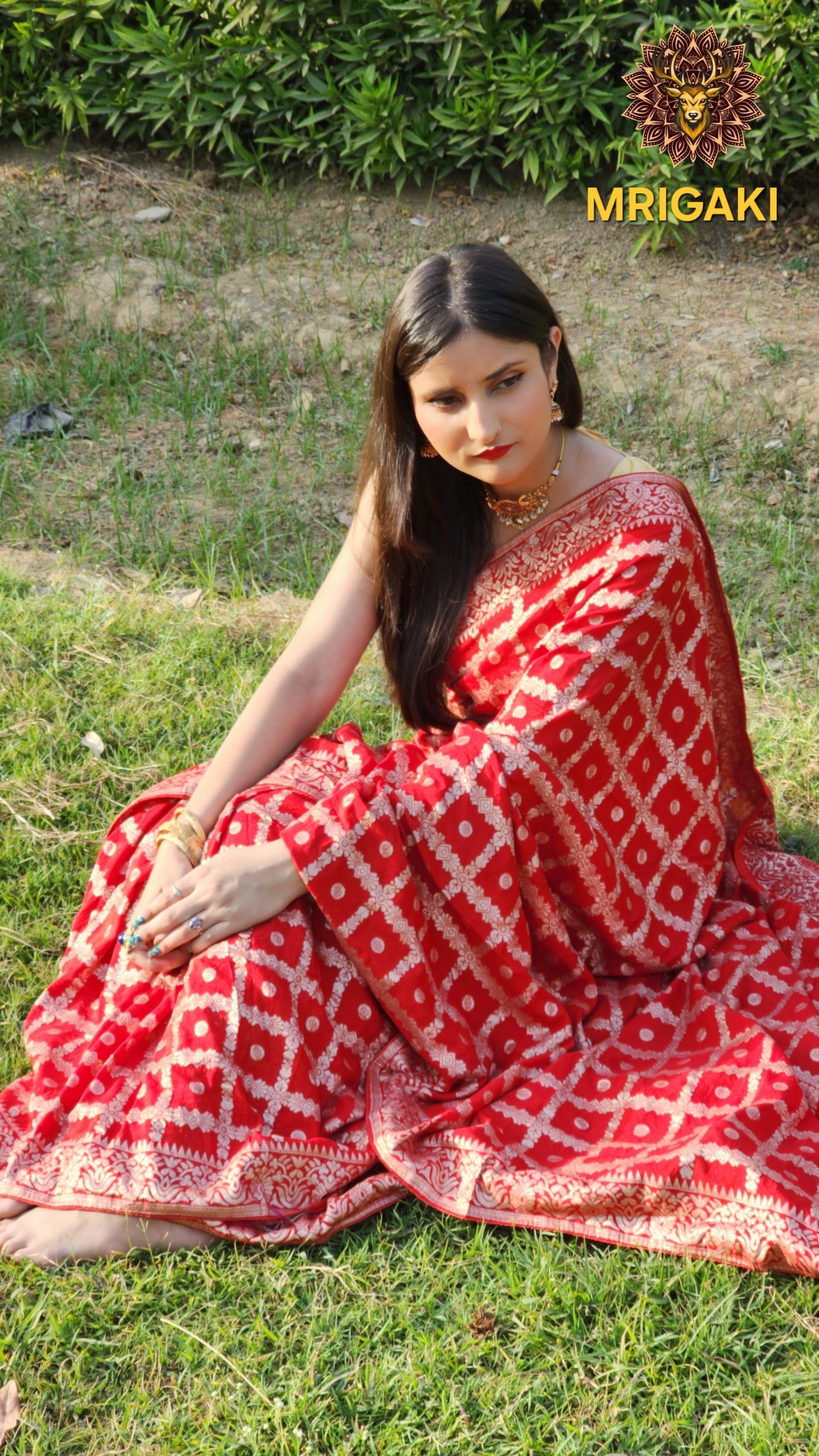 Silk Georgette Red Saree with Bridal Cheques pattern all over & heavy designer Blouse
