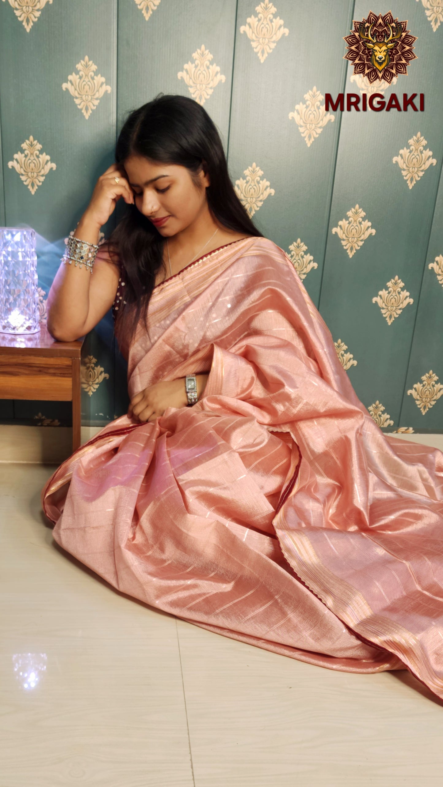 Chanderi Silk Cotton Saree with Zari work on Borders & Nalki work flower designs inside & on Pallu