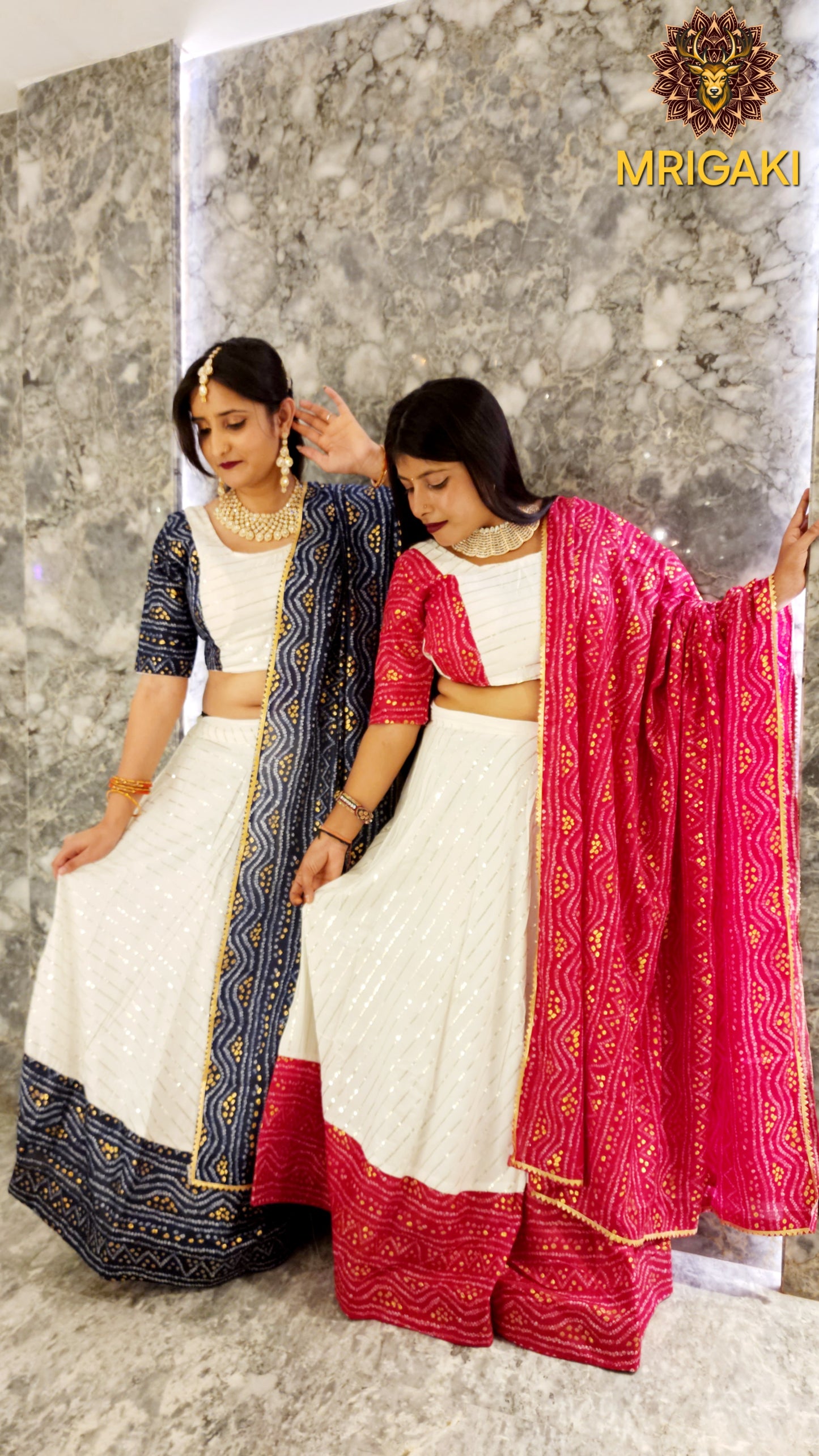Rajasthani Embroidery Handwork Festive special Chaniya Choli with Dupatta in Royal Blue & White contrast colors