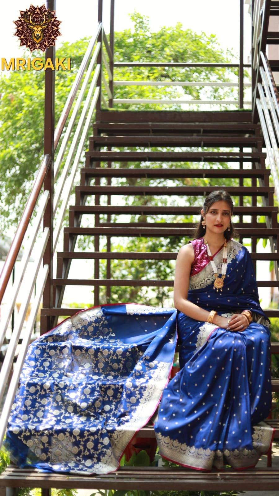 Banarasi Satin Silk Royal Blue Saree with Golden Small Butti all over, Zari border & Heavy Work Blouse
