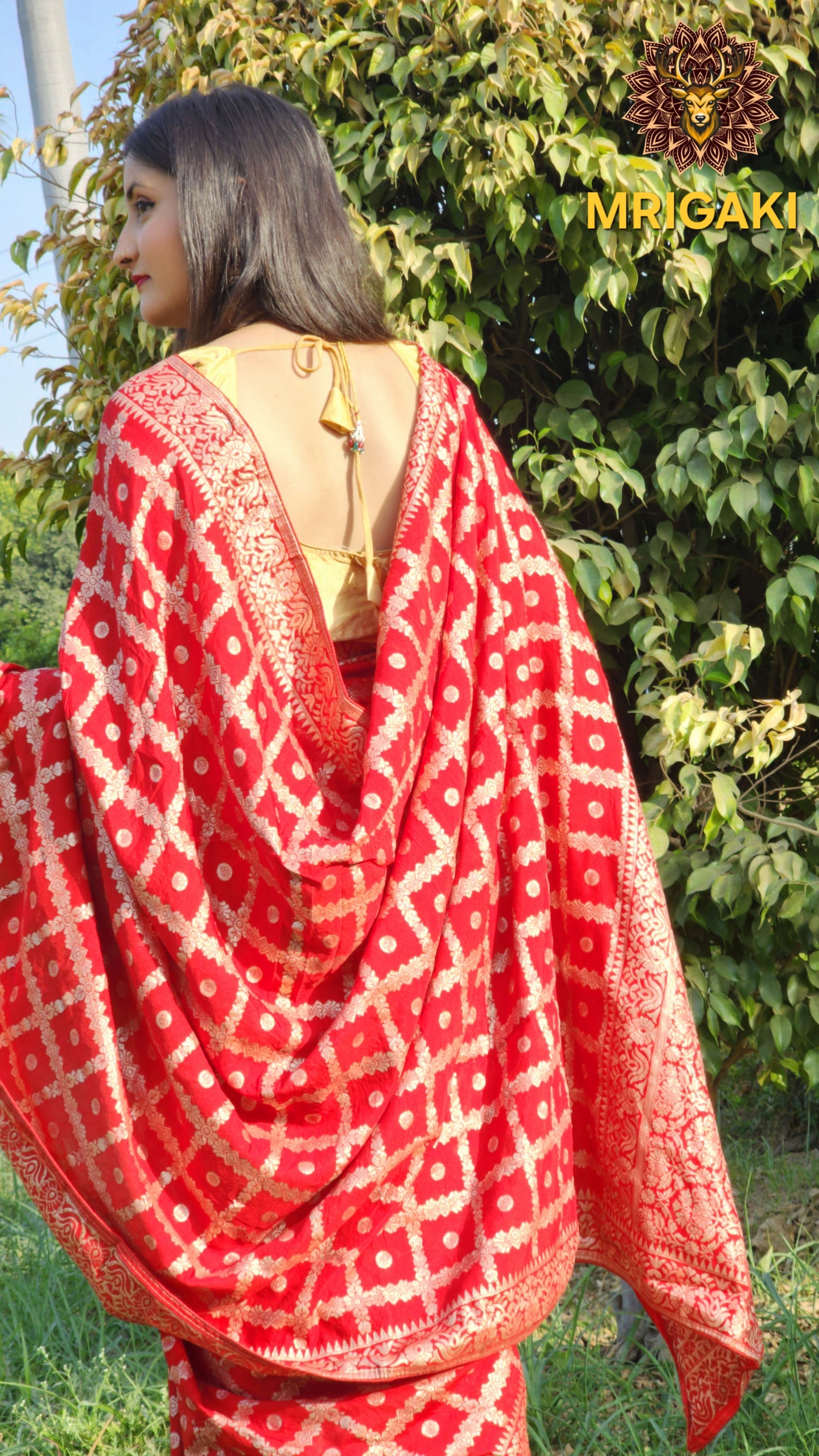 Silk Georgette Red Saree with Bridal Cheques pattern all over & heavy designer Blouse