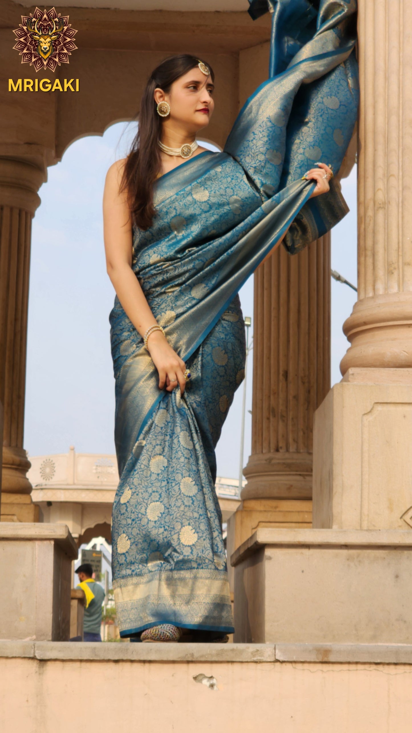 Turquoise Blue Kanjeevaram Silk Saree with Self Design all over & Zari border