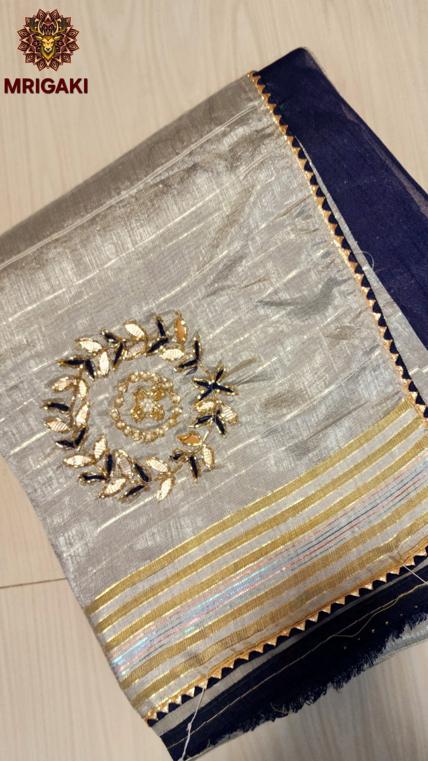 Chanderi Silk Cotton Saree with Zari work on Borders & Nalki work flower designs inside & on Pallu