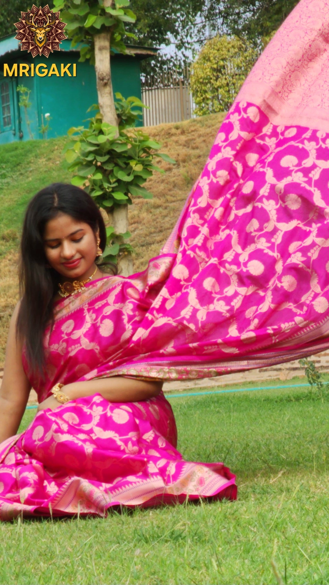 Banarasi Silk Paithni Border Pink Color Saree with Jaal Handweaving all over