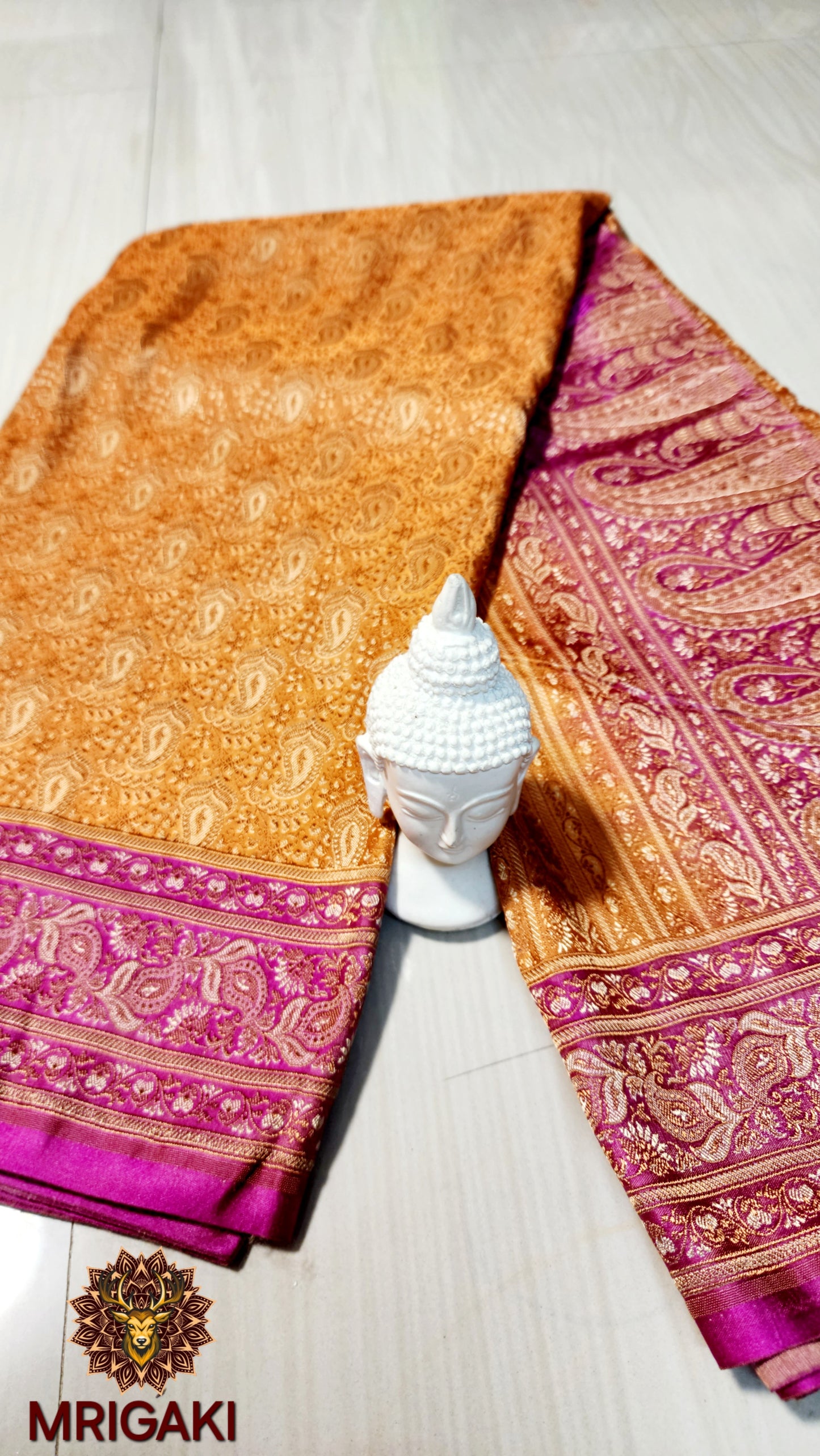 Pure Silk Jamewaar Saree in Turmeric Yellow & Pink Contrast colors