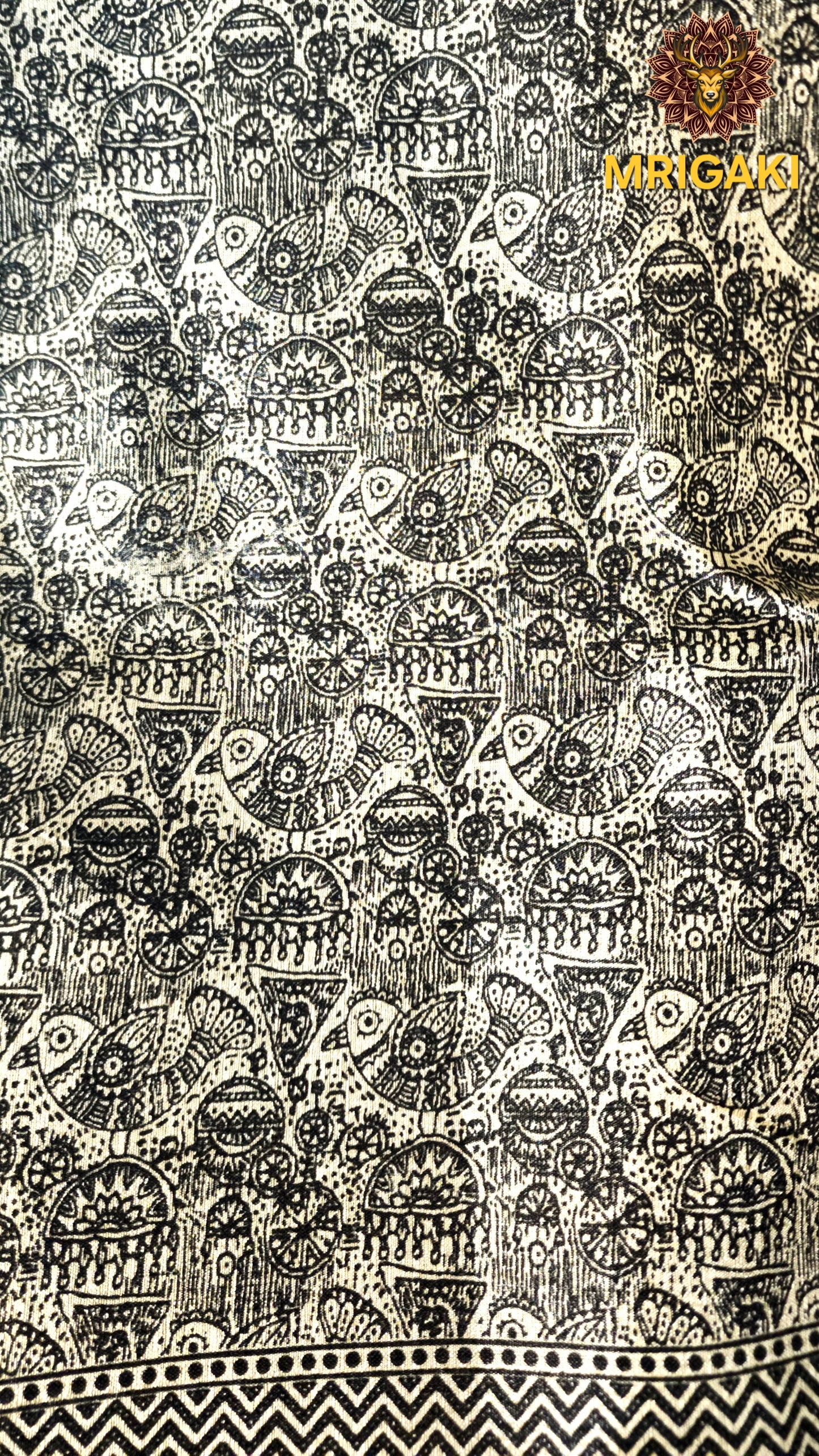 Black & White Madhubani Art Khadi Bamboo Handloom Saree