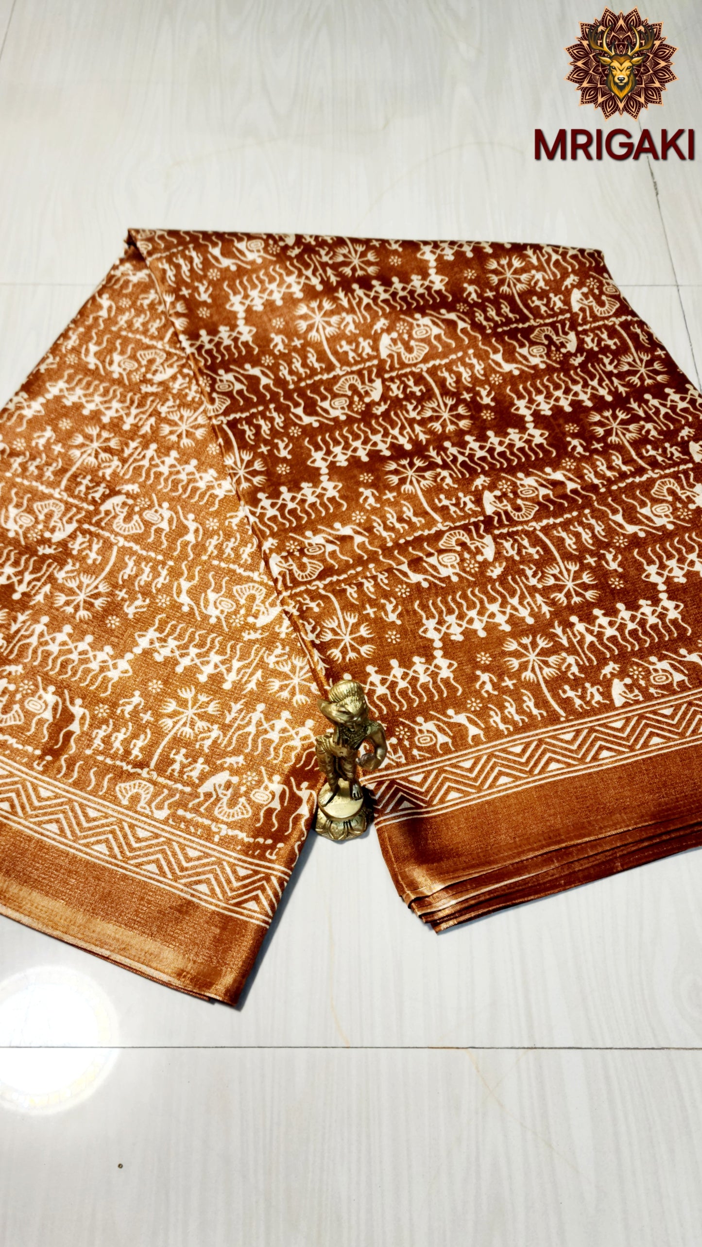 Brown color Warli Art Khadi Bamboo Handloom Saree