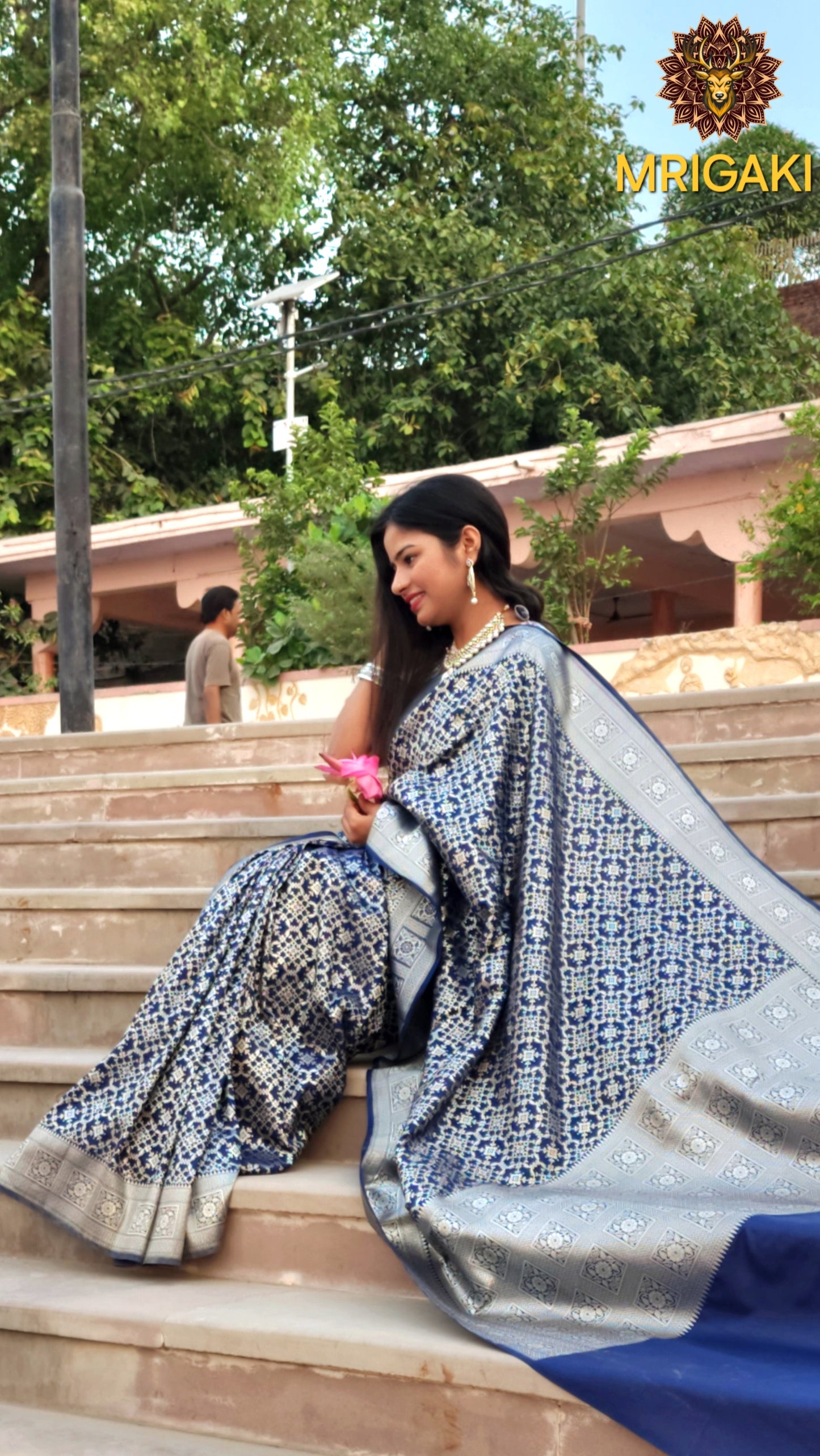 Pure Dupion Silk Patola Design Royal Blue Saree