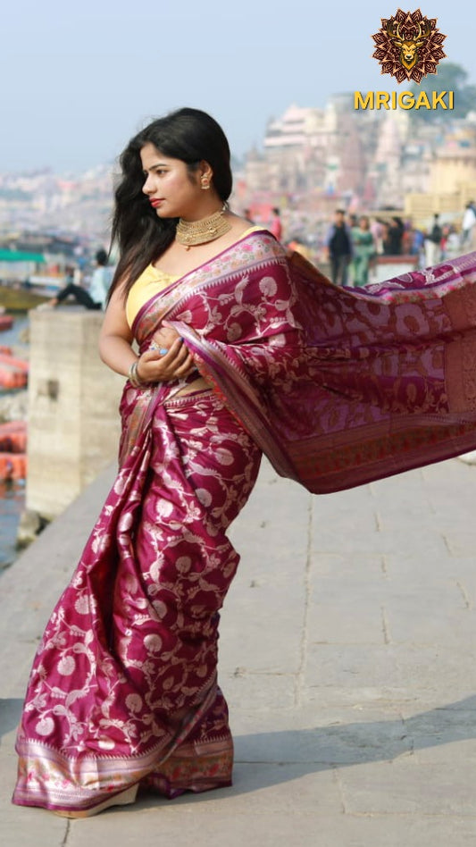 Banarasi Silk Paithni Border Purple Color Saree with Jaal Handweaving all over