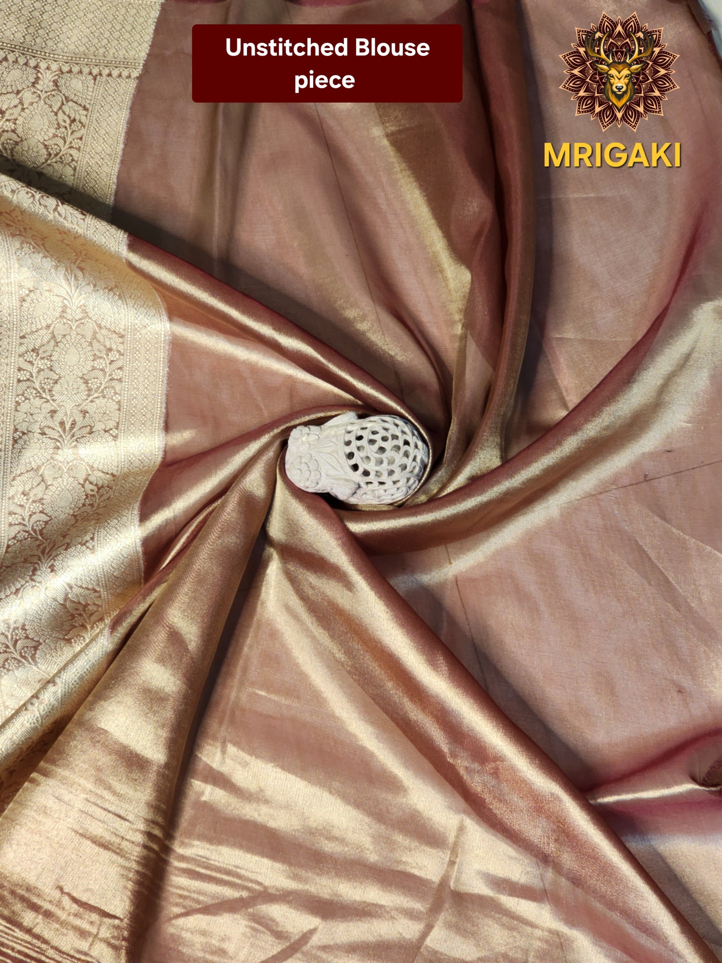 Elegant Tissue Silk Beige color Saree with Banarasi Zari Border