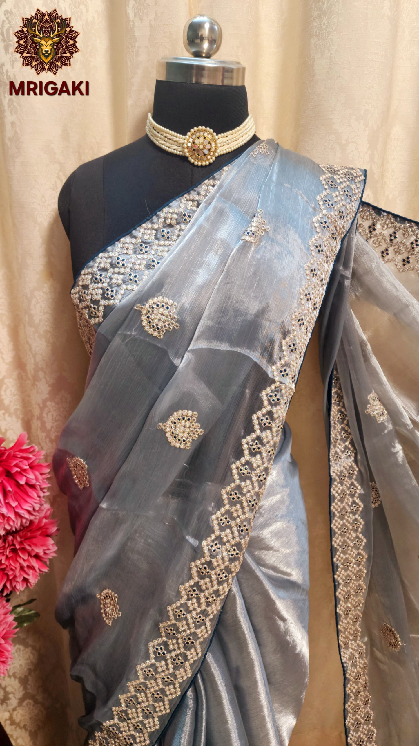 Jimmy Choo Fabric Saree with zari borders & zari butti inside