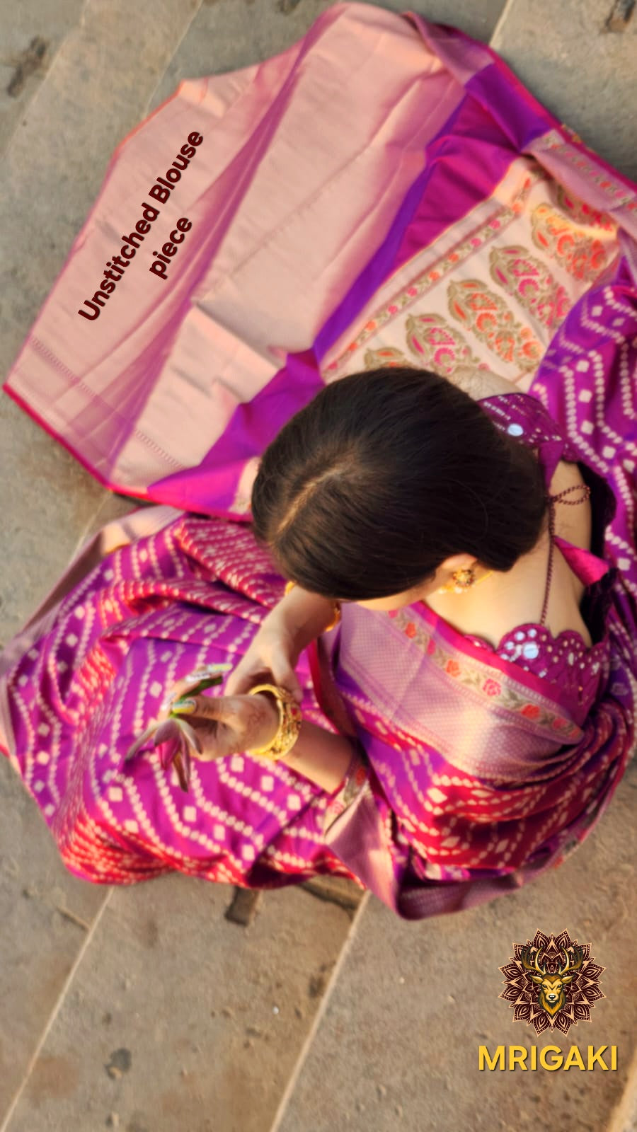 Banarasi Worm Silk Rani Pink Saree with Zari 2 color threads Handwoven border & laheriya design all over