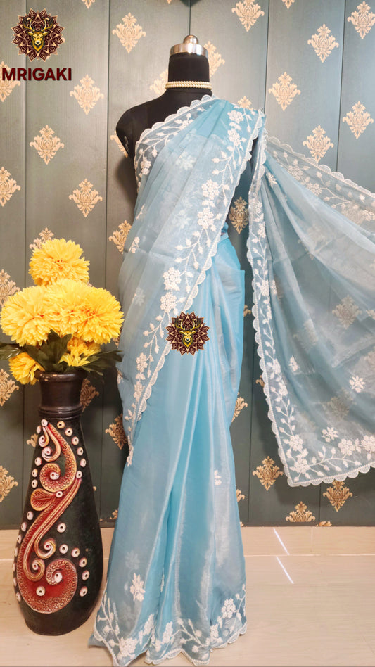 Jimmy Choo Fabric with Flower pattern White Pearl (Moti) work on borders & butti inside