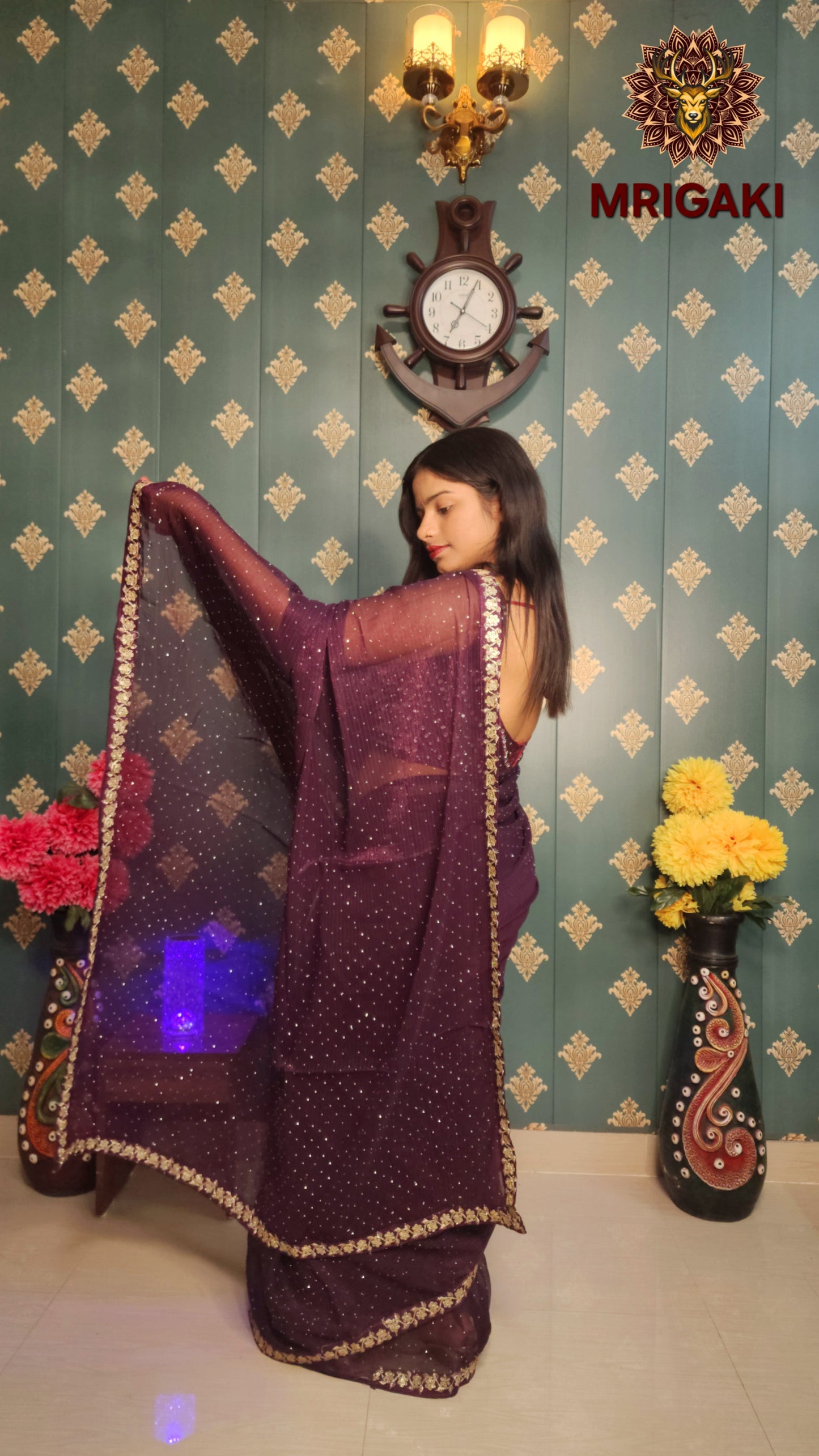 Beautiful Organza Sequence Saree with Gota Border & stone work all over