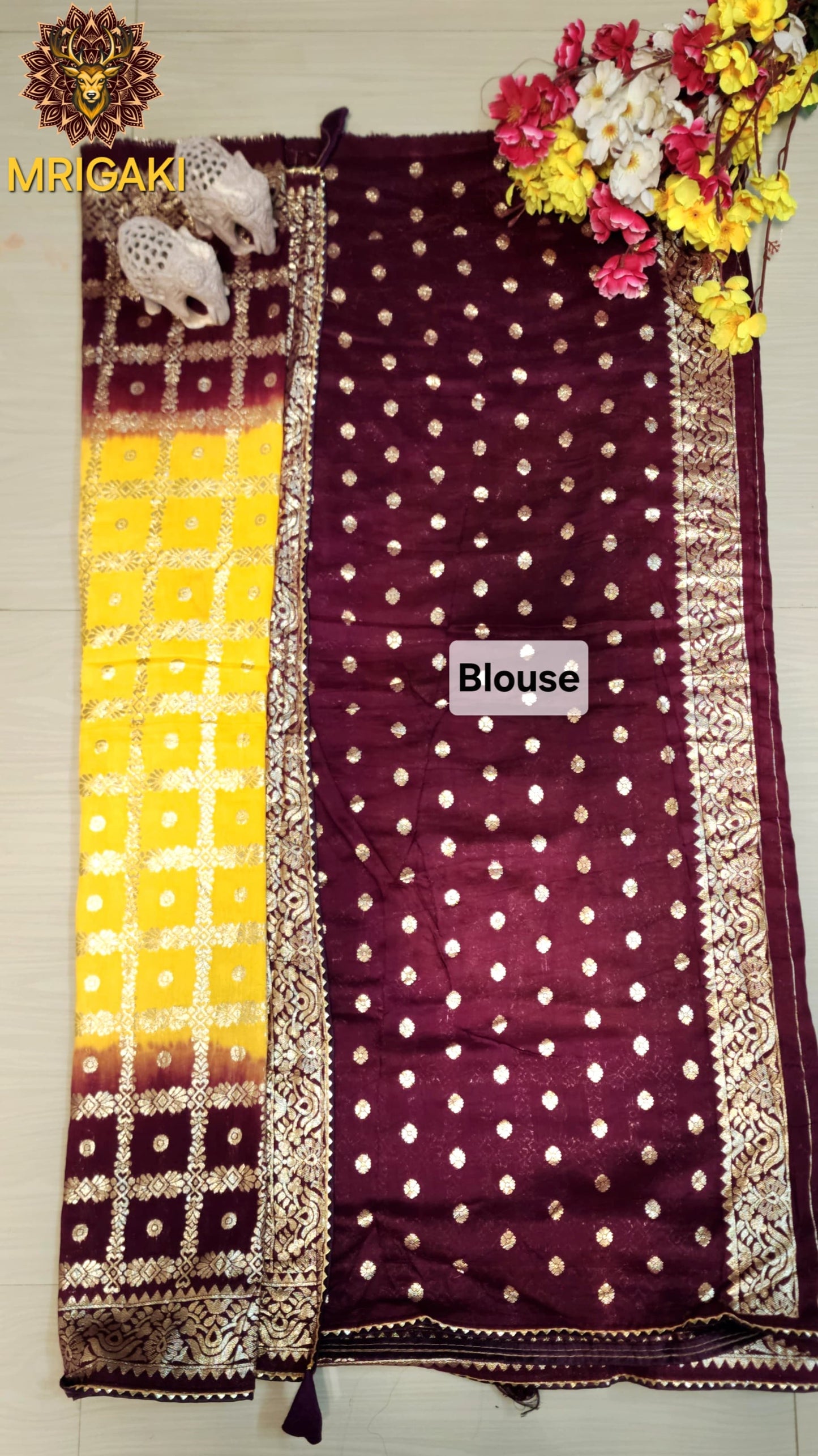Gorgeous Yellow Maroon Contrast colors Cheques design Dolla silk saree