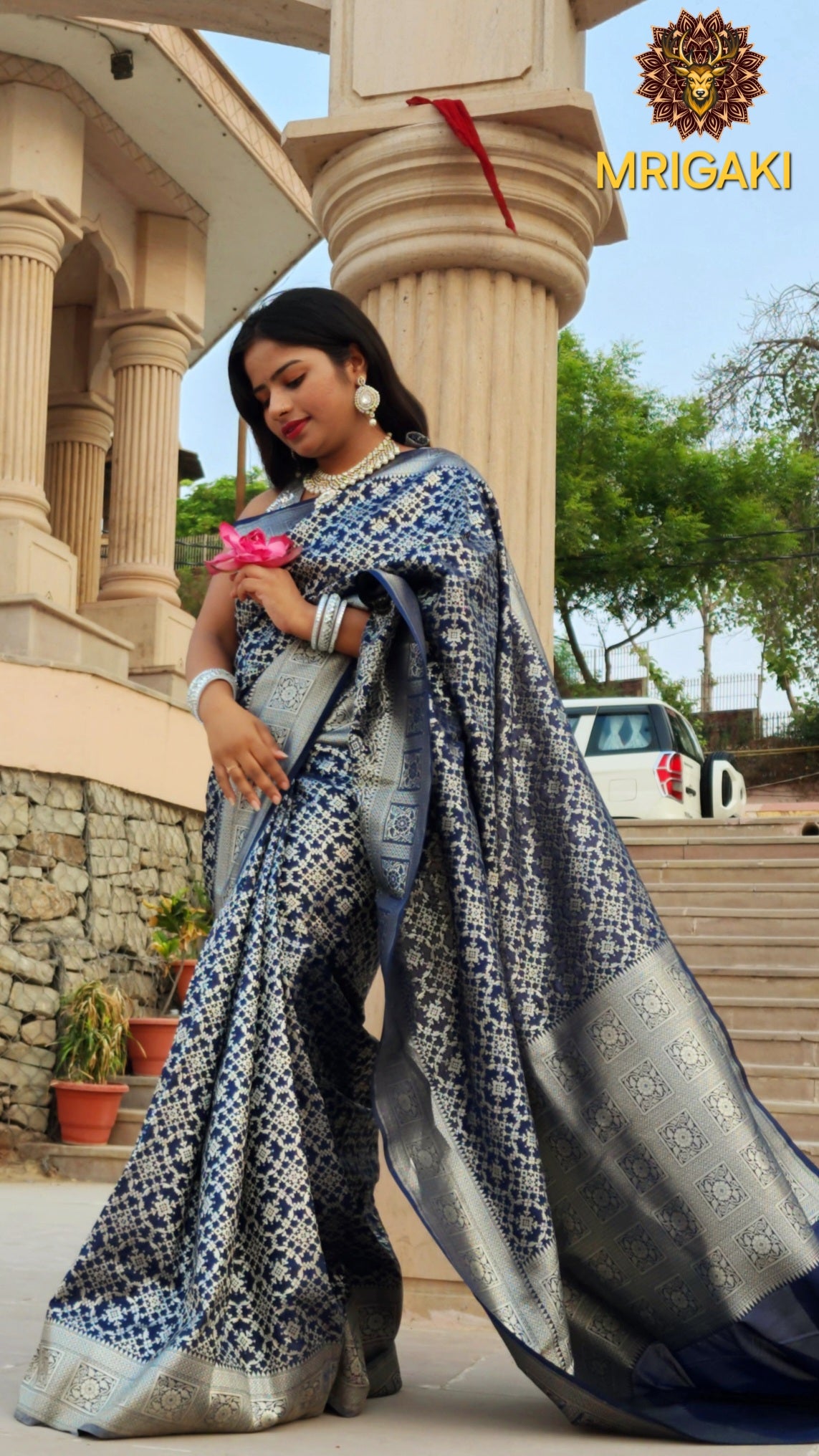 Pure Dupion Silk Patola Design Royal Blue Saree