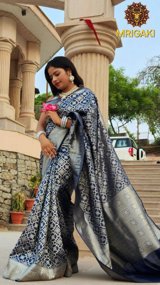Pure Dupion Silk Patola Design Royal Blue Saree