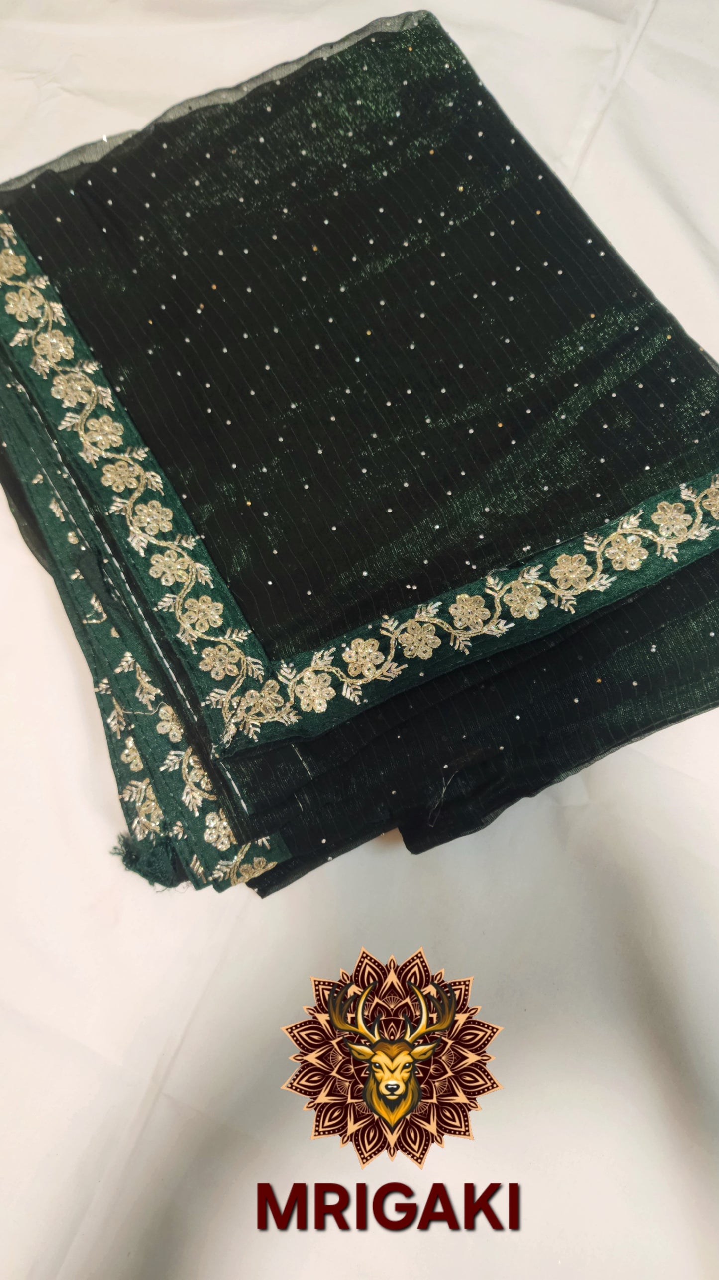 Beautiful Organza Sequence Saree with Gota Border & stone work all over