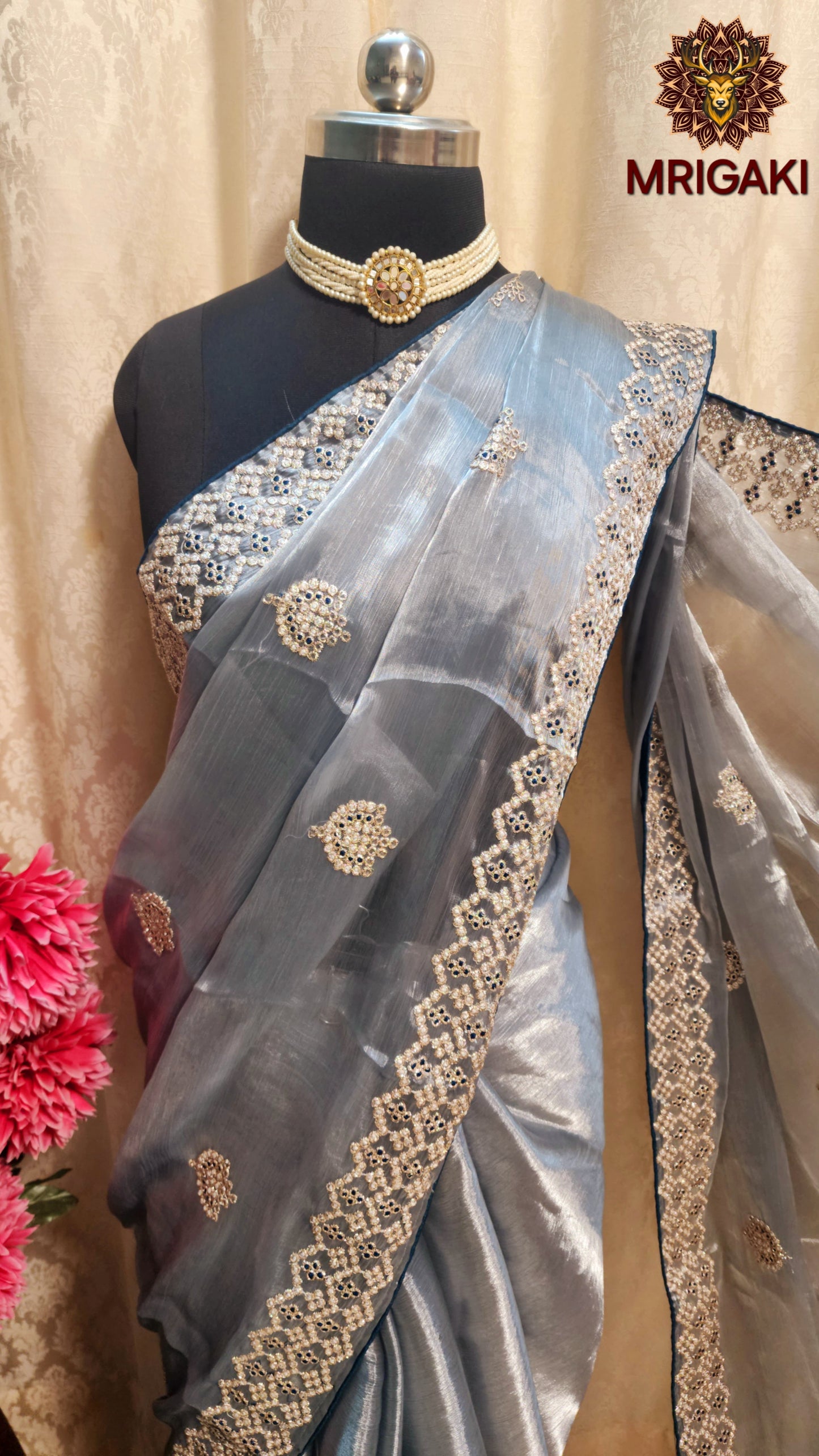 Jimmy Choo Fabric Saree with zari borders & zari butti inside