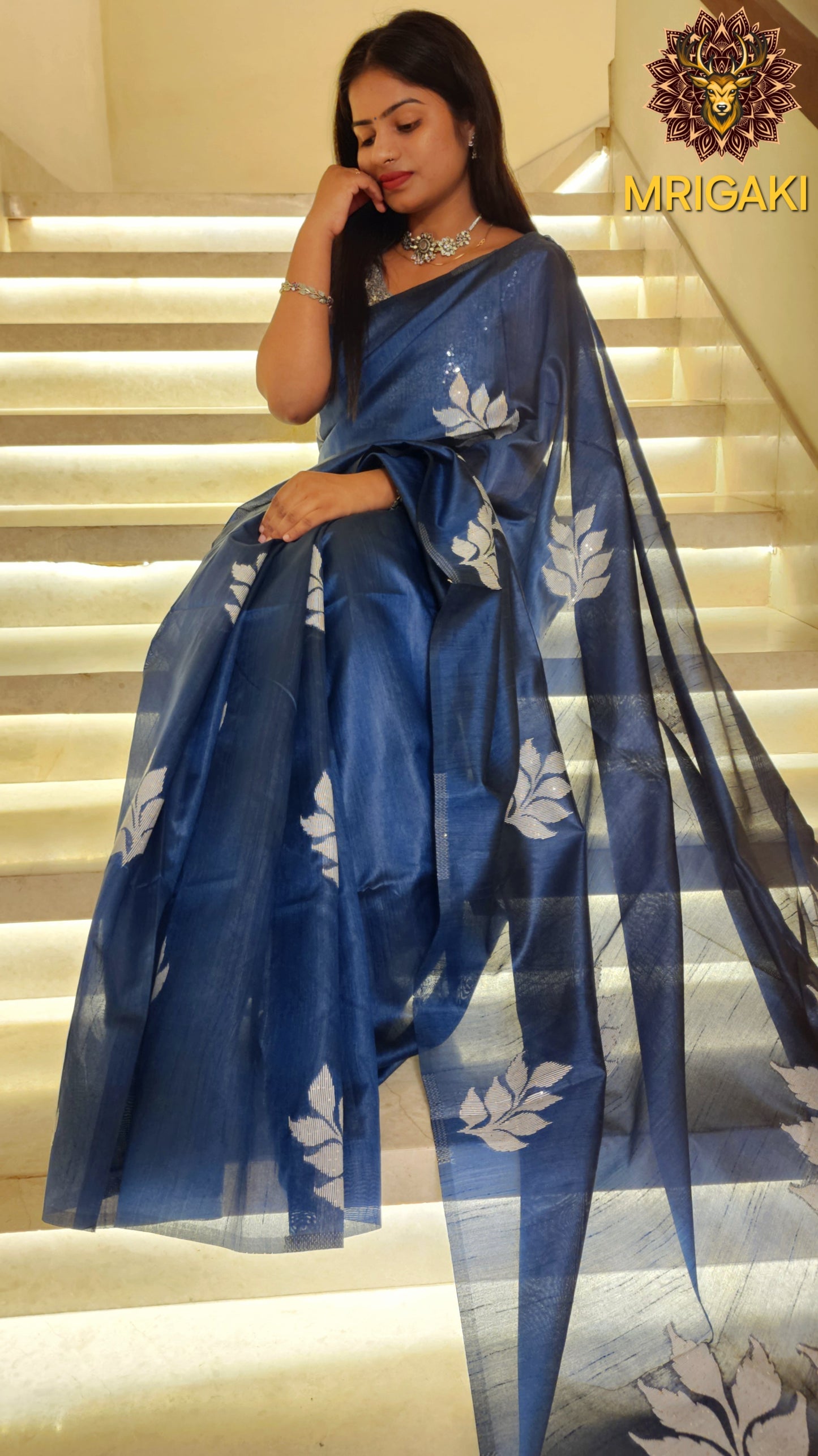Royal Blue color Elegant & Trendy Coliform Silk Saree with Flower Pattern