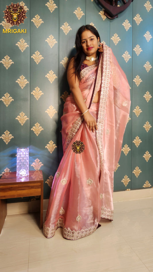 Jimmy Choo Fabric Saree with zari borders & zari butti inside