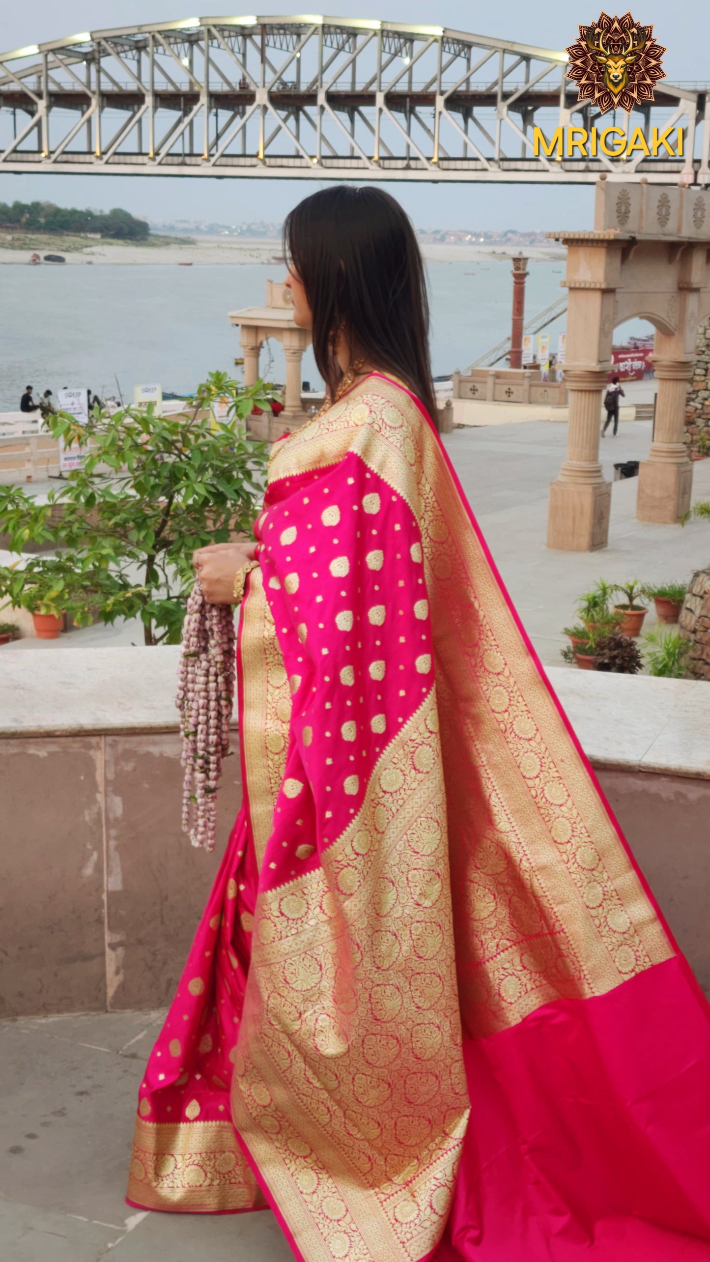 Bridal Pink Satin Silk Saree with Golden color Banarasi Butti All over & Heavy Zari pallu