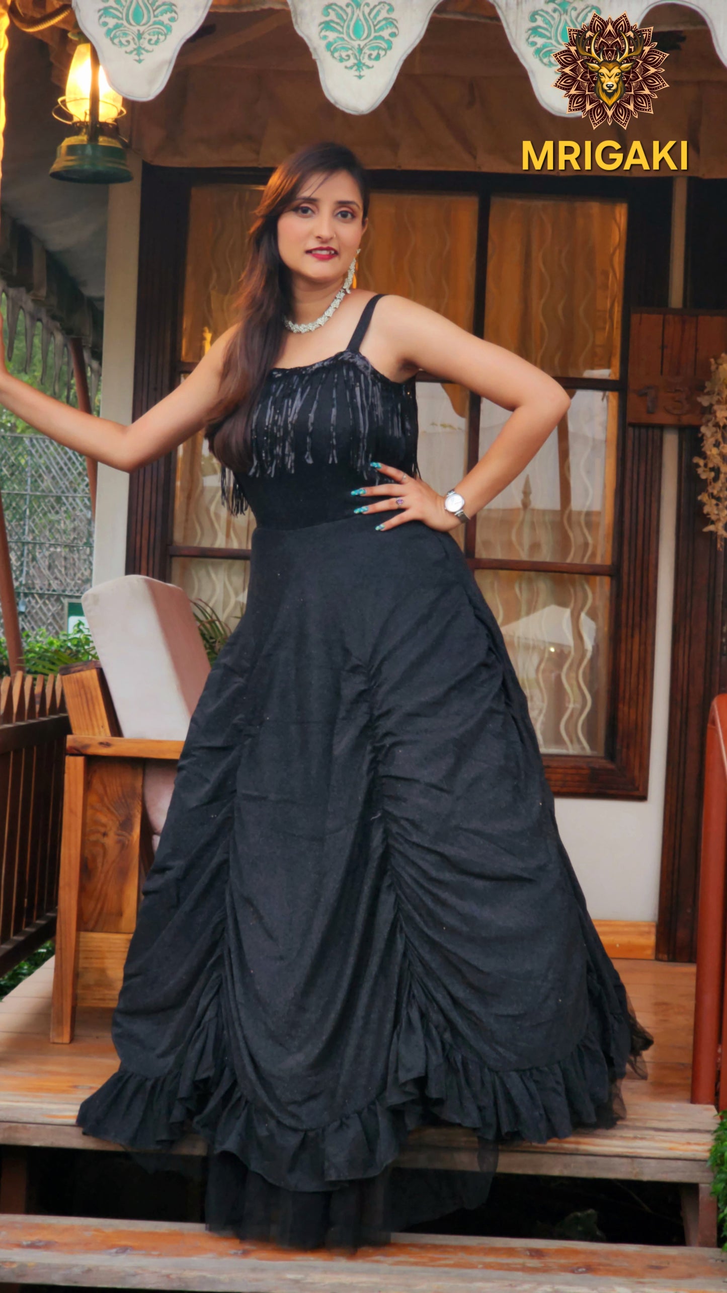 Gorgeous Shimmery Black Color Barbie Gown with 6 Flary layers