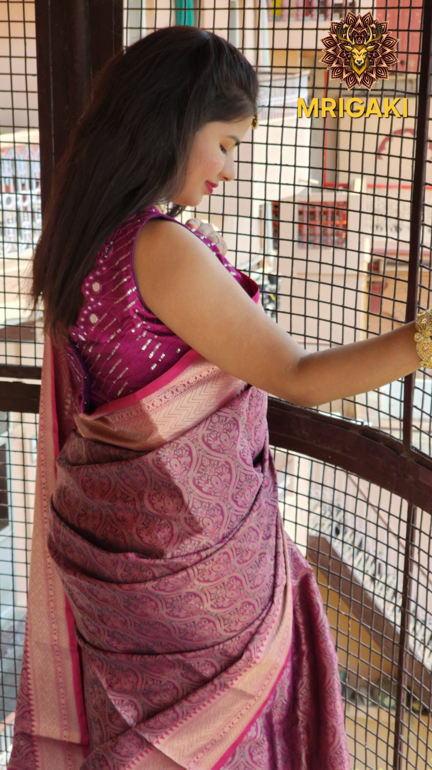 Minakari Tanchoi Semi-Katan Silk Easy drape Rani Pink Saree with Designer blouse