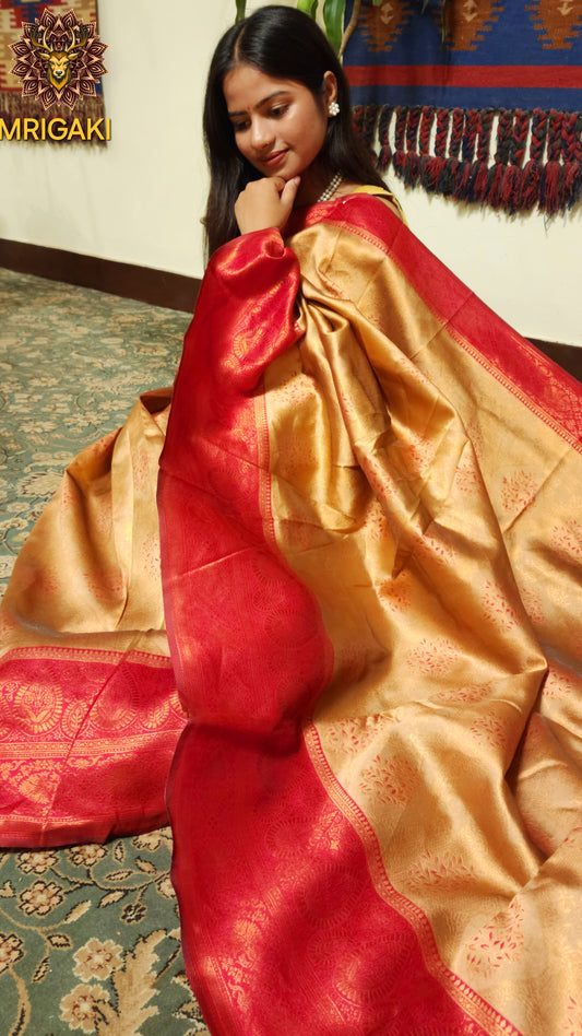 Kanjeevaram Silk Style Saree with Self Flower Pattern with Banarasi Border