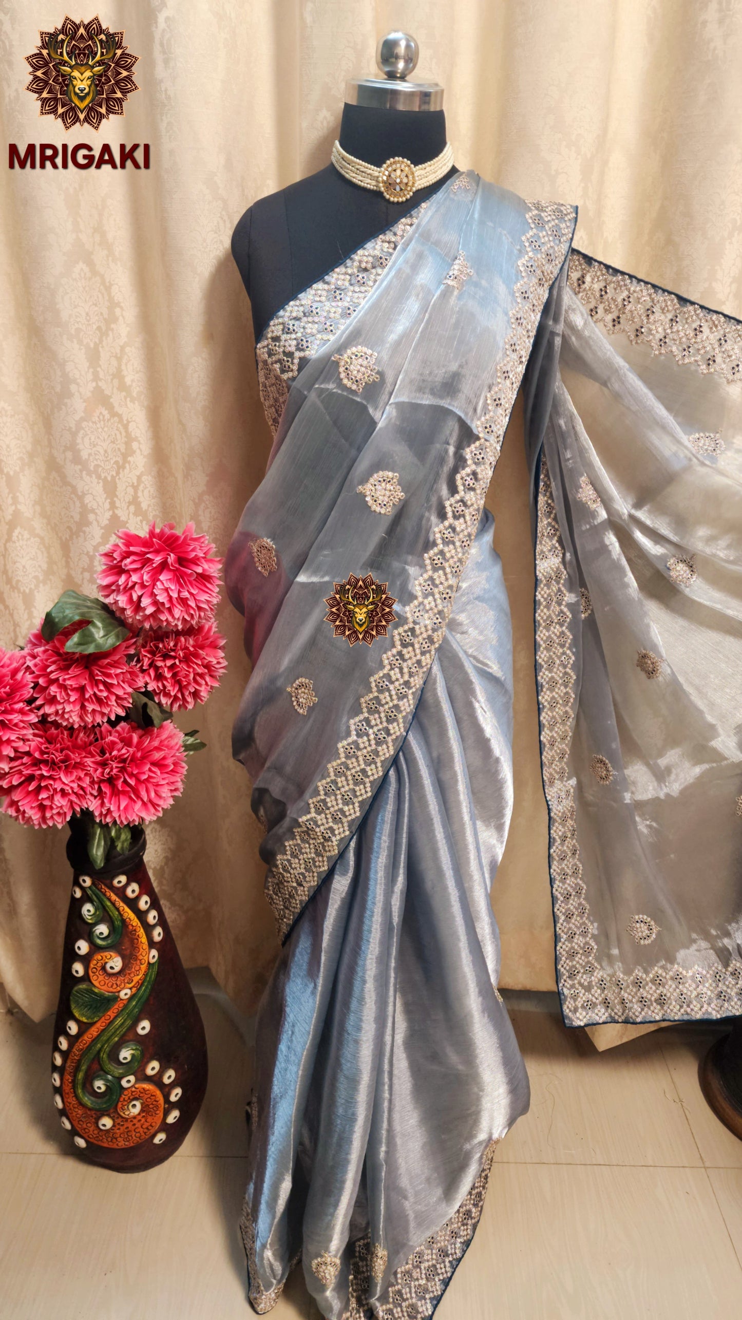 Jimmy Choo Fabric Saree with zari borders & zari butti inside
