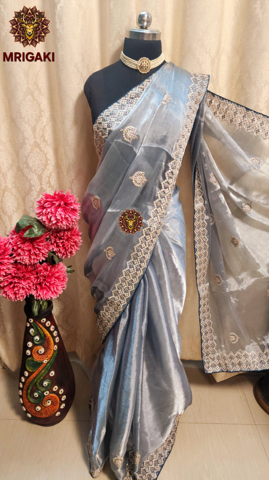 Jimmy Choo Fabric Saree with zari borders & zari butti inside