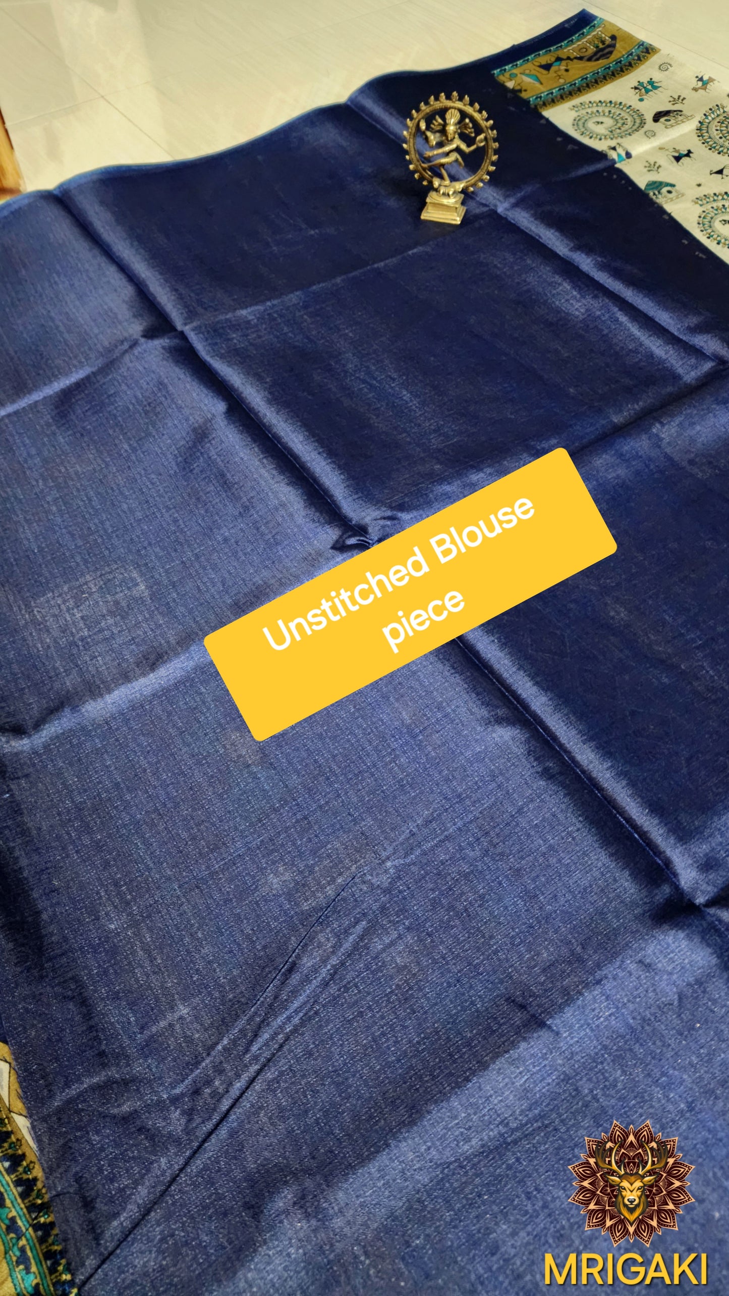 Multicolor Handloom Warli Art Khadi Bamboo Saree with Golden Charak & contrast Blouse piece