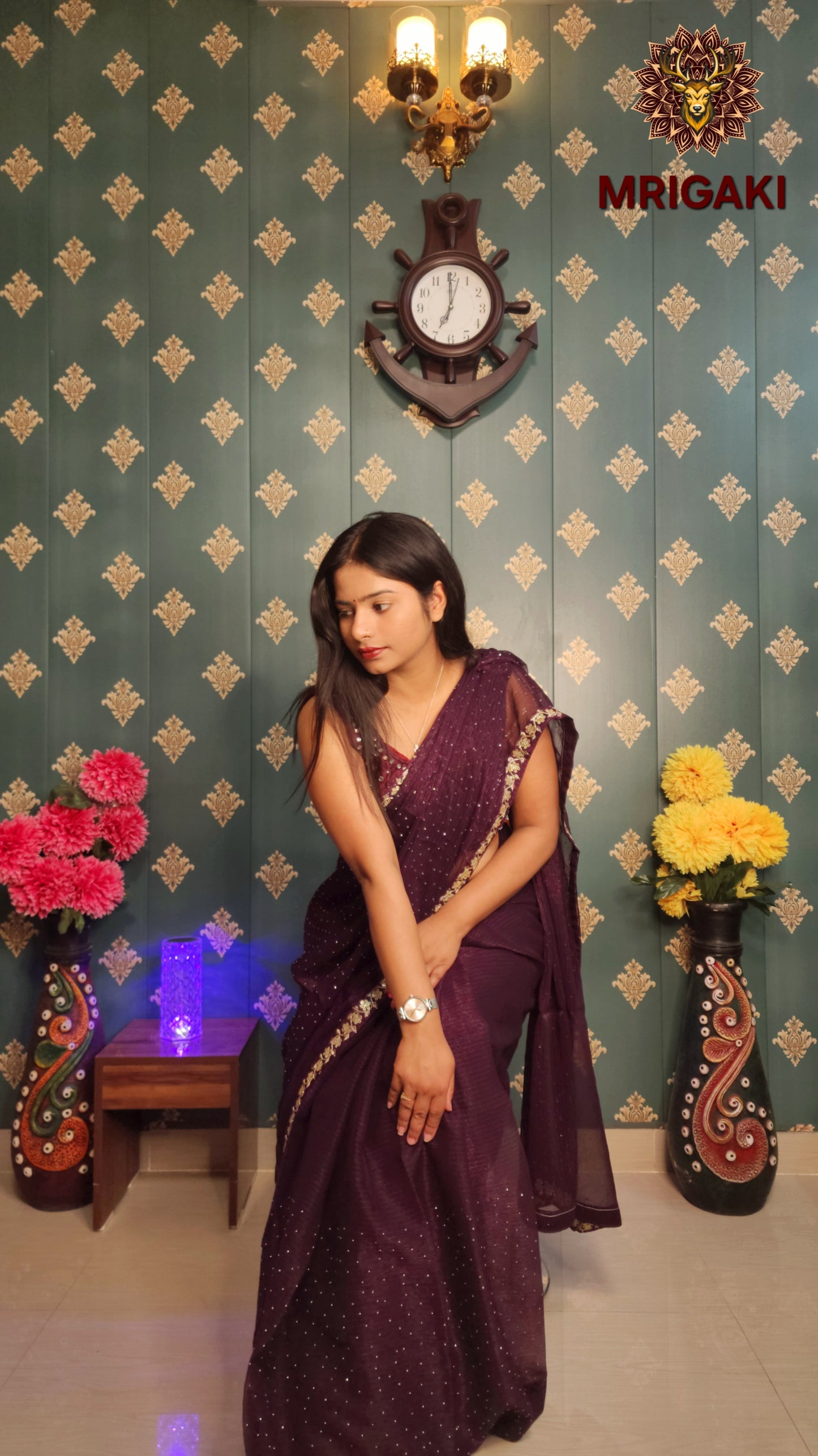 Beautiful Organza Sequence Saree with Gota Border & stone work all over